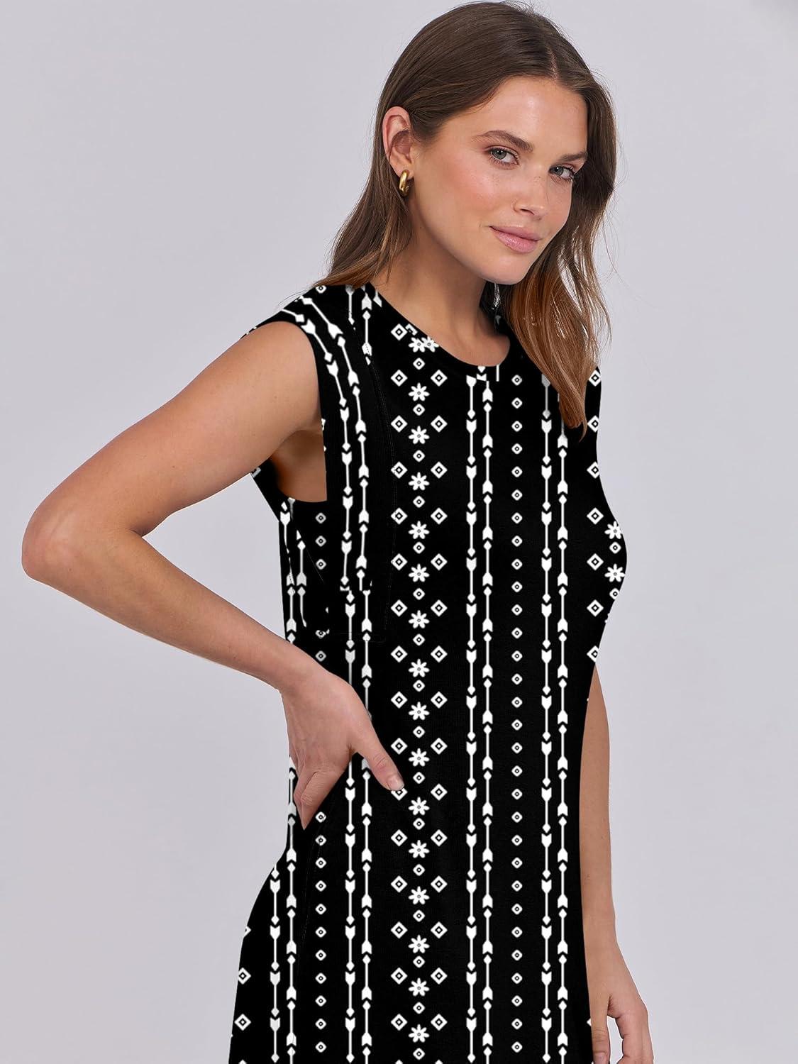 imageANRABESS Summer Dress for Women 2025 Maxi Sundresses Casual Cap Sleeve Crew Neck Loose Split Beach Travel Vacation OutfitsBoho Black