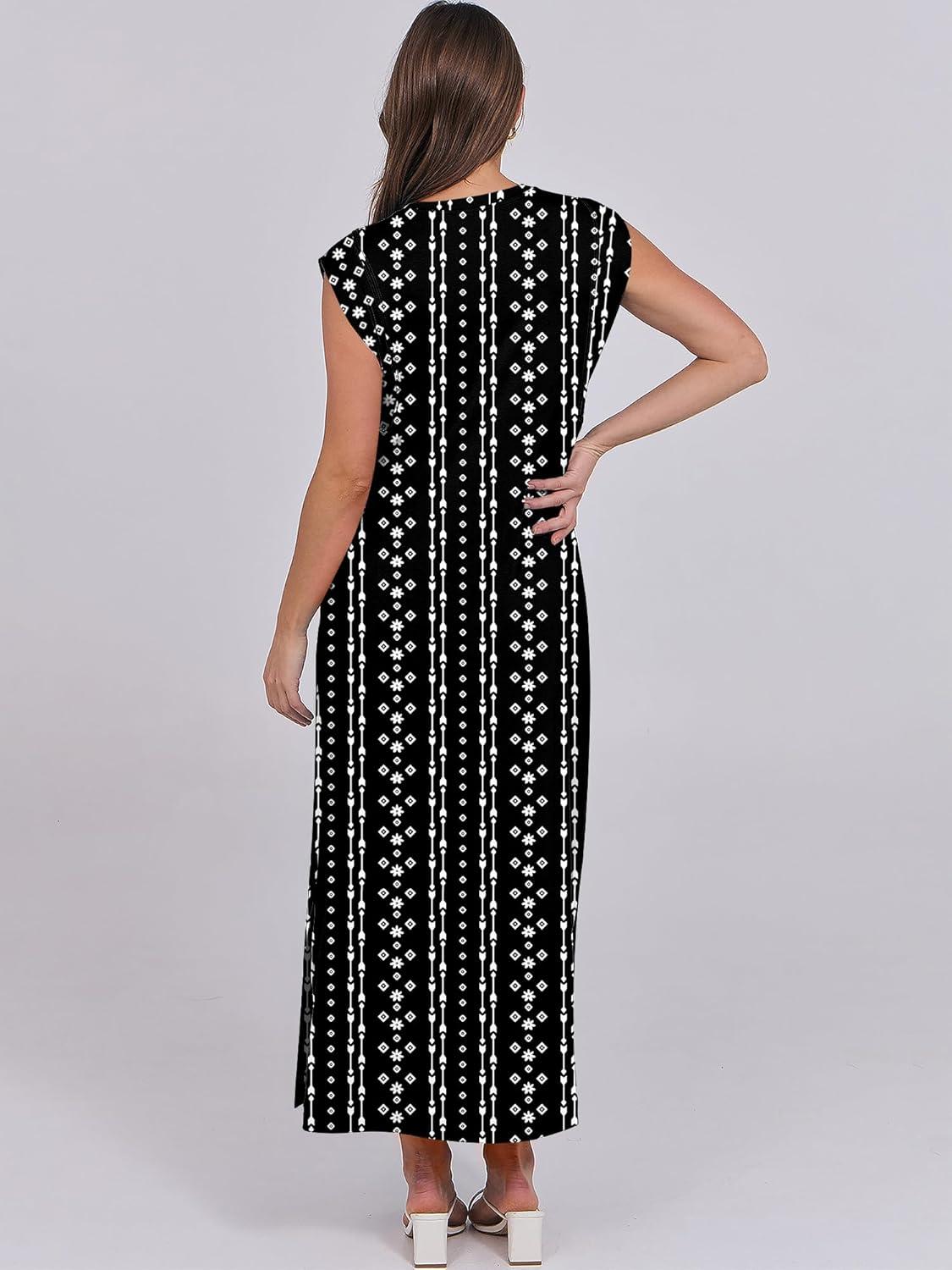 imageANRABESS Summer Dress for Women 2025 Maxi Sundresses Casual Cap Sleeve Crew Neck Loose Split Beach Travel Vacation OutfitsBoho Black