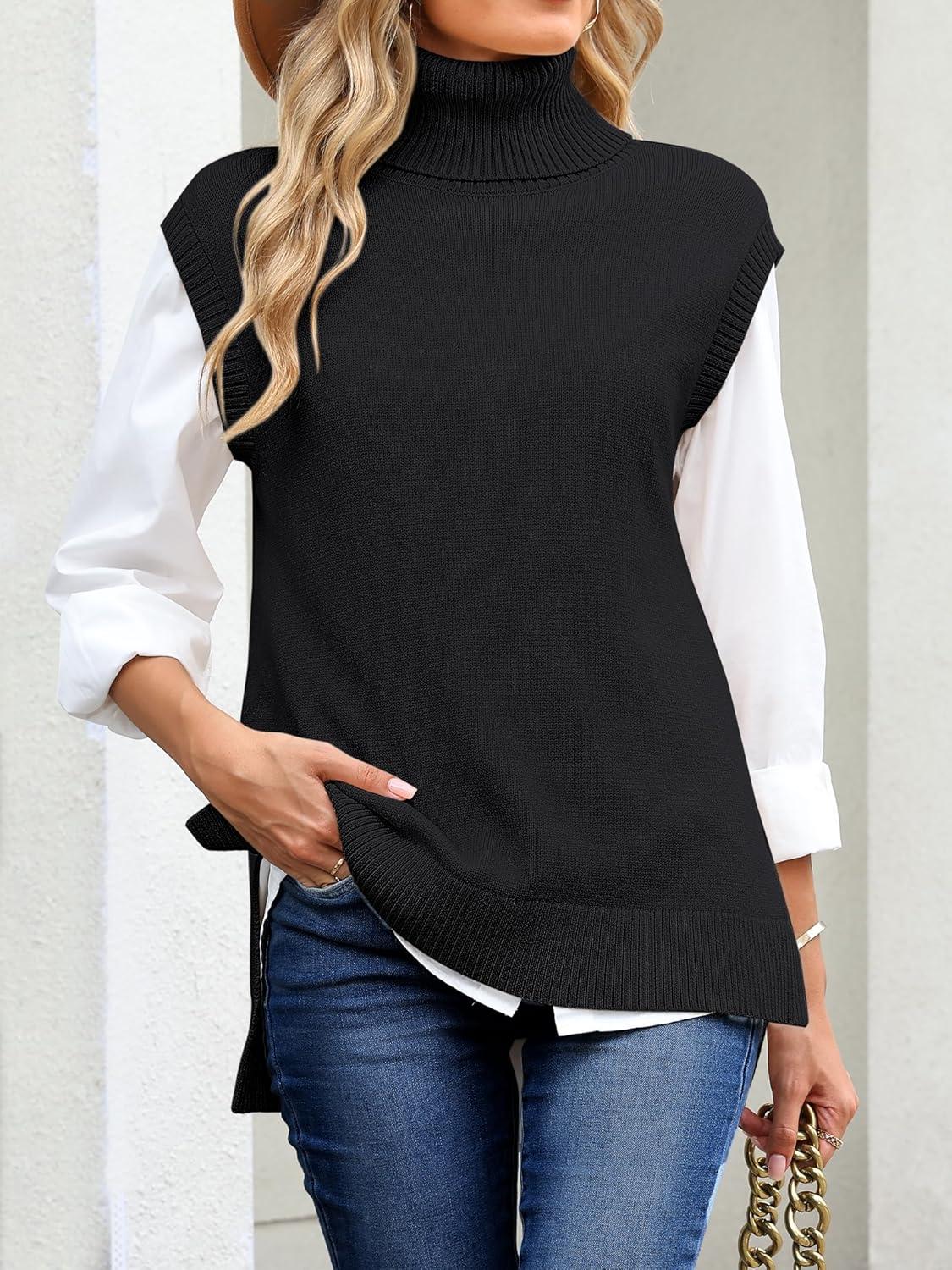 imageANRABESS Sweater Vest Women Turtleneck Sleeveless Loose Fit Pullover Knit Spilt Tank Tops 2025 Casual Trendy Fall OutfitsBlack