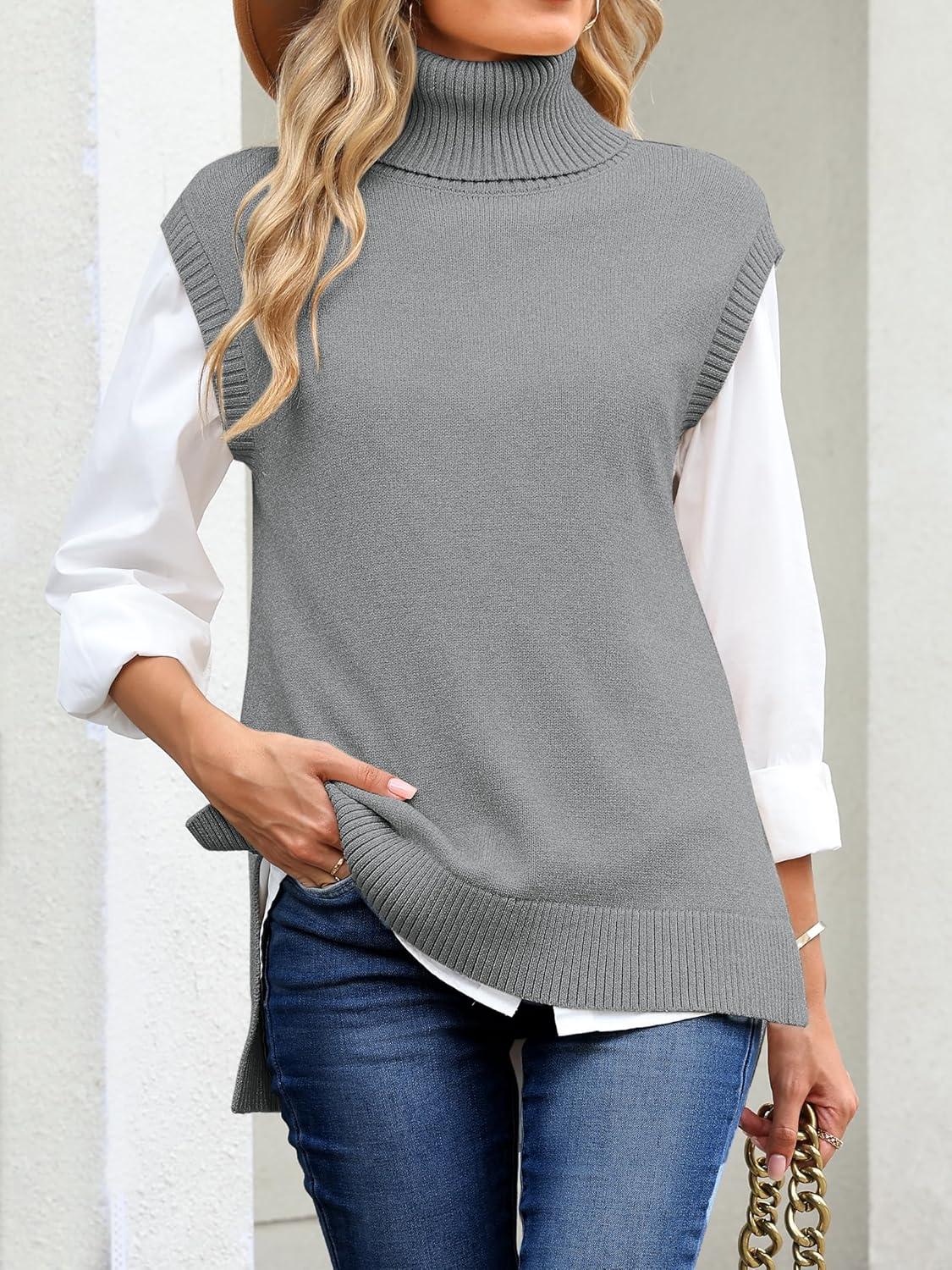 imageANRABESS Sweater Vest Women Turtleneck Sleeveless Loose Fit Pullover Knit Spilt Tank Tops 2025 Casual Trendy Fall OutfitsGrey