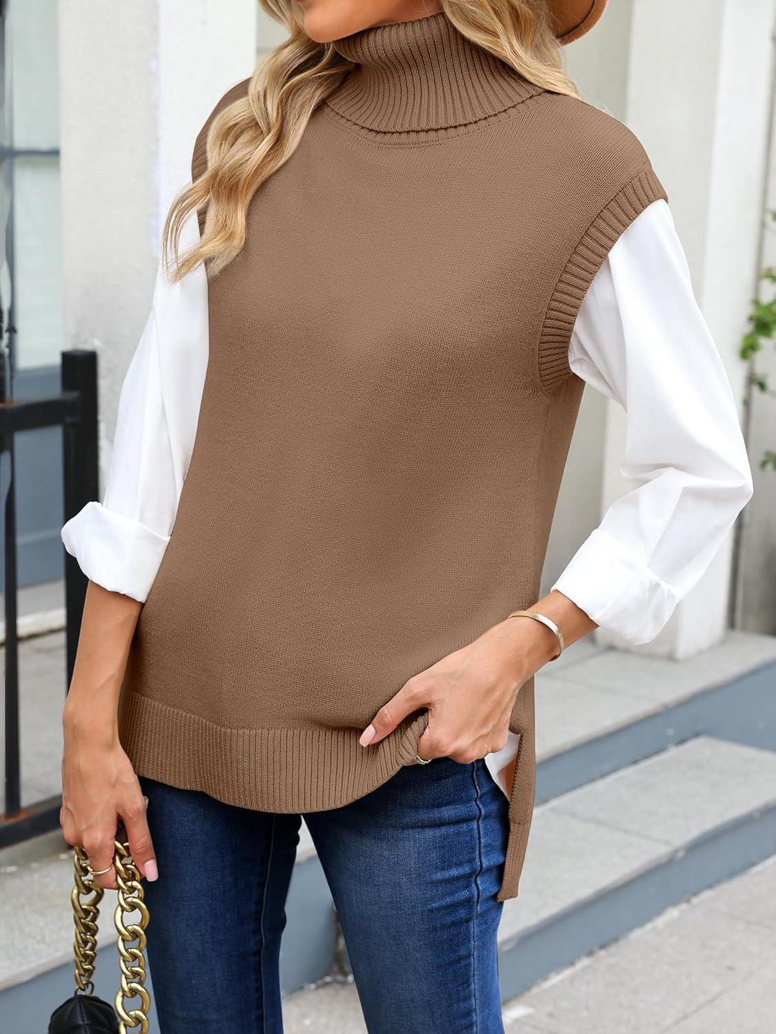 imageANRABESS Sweater Vest Women Turtleneck Sleeveless Loose Fit Pullover Knit Spilt Tank Tops 2025 Casual Trendy Fall OutfitsLight Camel