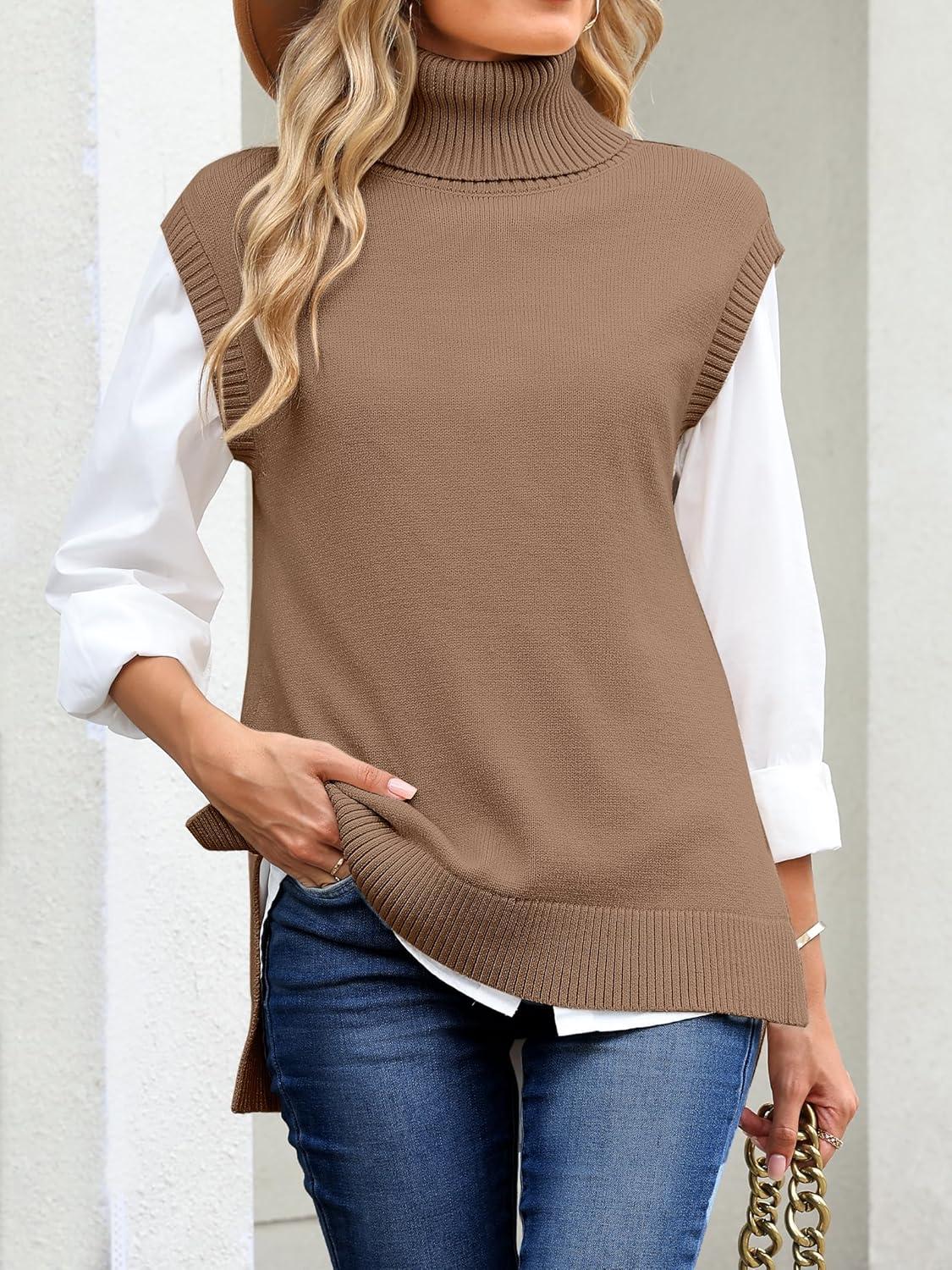 imageANRABESS Sweater Vest Women Turtleneck Sleeveless Loose Fit Pullover Knit Spilt Tank Tops 2025 Casual Trendy Fall OutfitsLight Camel