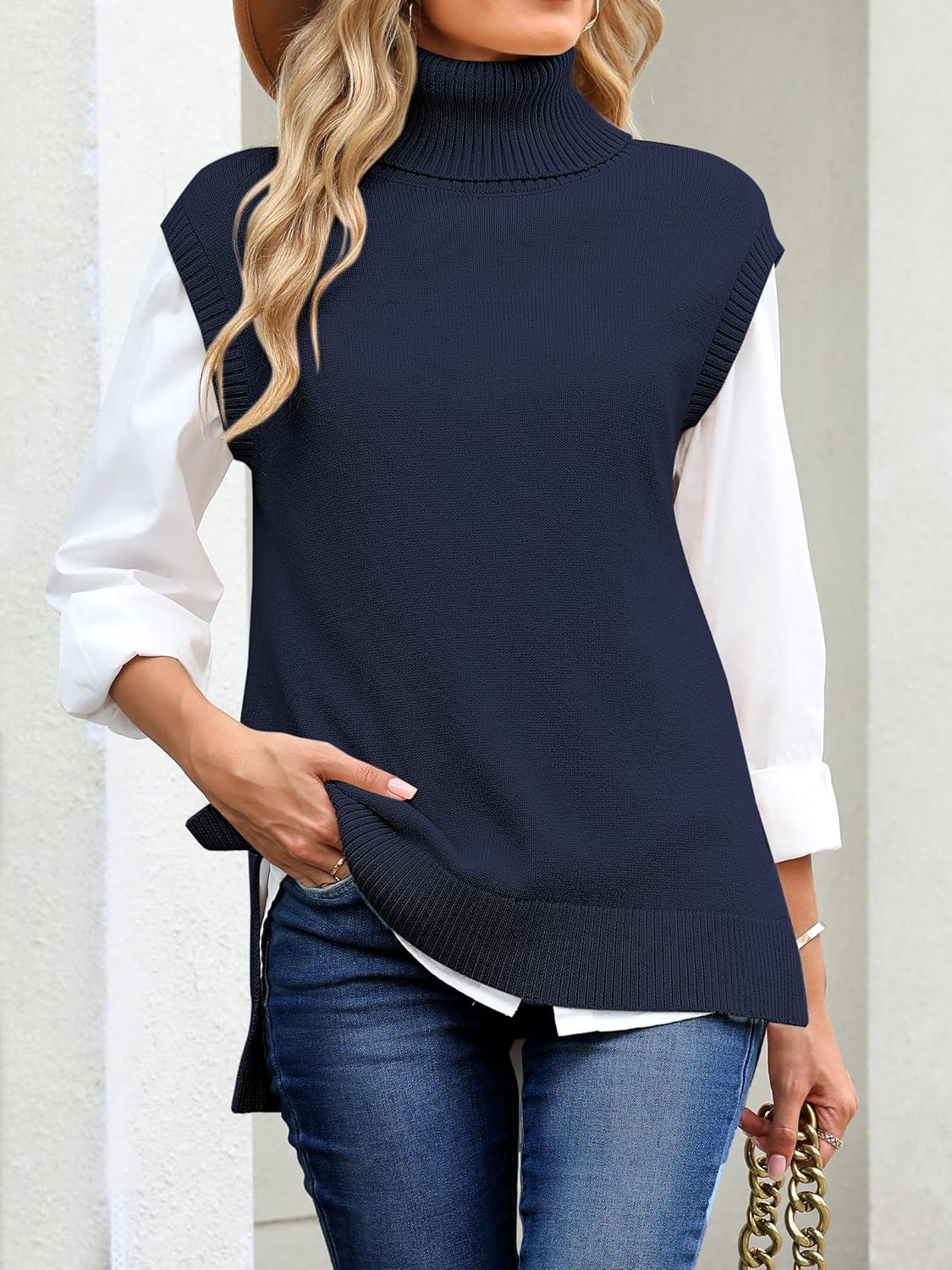 imageANRABESS Sweater Vest Women Turtleneck Sleeveless Loose Fit Pullover Knit Spilt Tank Tops 2025 Casual Trendy Fall OutfitsNavy Blue