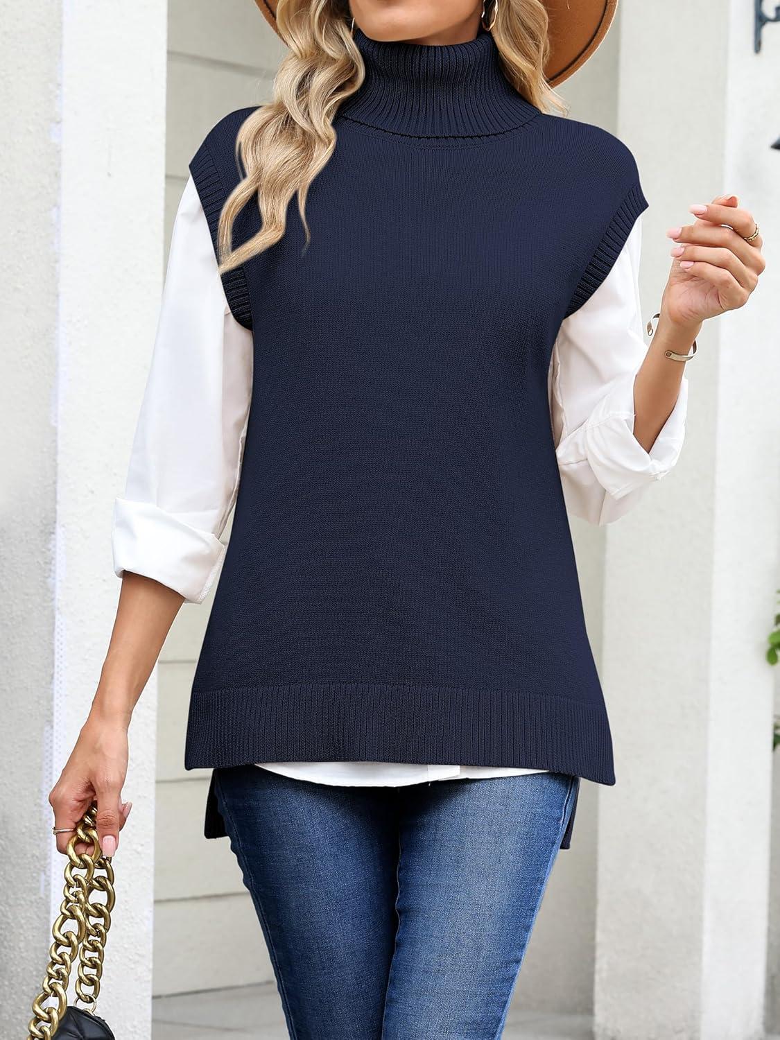 imageANRABESS Sweater Vest Women Turtleneck Sleeveless Loose Fit Pullover Knit Spilt Tank Tops 2025 Casual Trendy Fall OutfitsNavy Blue