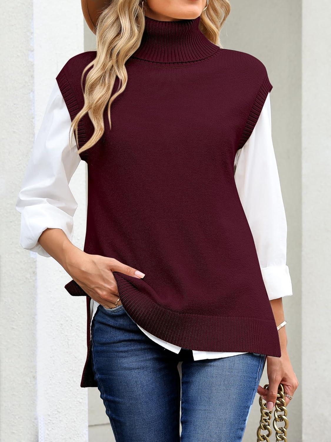 imageANRABESS Sweater Vest Women Turtleneck Sleeveless Loose Fit Pullover Knit Spilt Tank Tops 2025 Casual Trendy Fall OutfitsWind Red