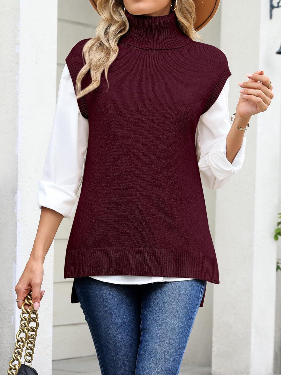 imageANRABESS Sweater Vest Women Turtleneck Sleeveless Loose Fit Pullover Knit Spilt Tank Tops 2025 Casual Trendy Fall OutfitsWind Red