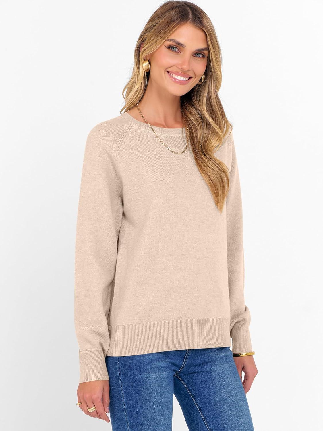 imageANRABESS Sweater for Women Long Sleeve Crewneck 2025 Fall Winter Soft Loose Fit Basic Knit Pullover Sweaters Top OutfitsAlmond