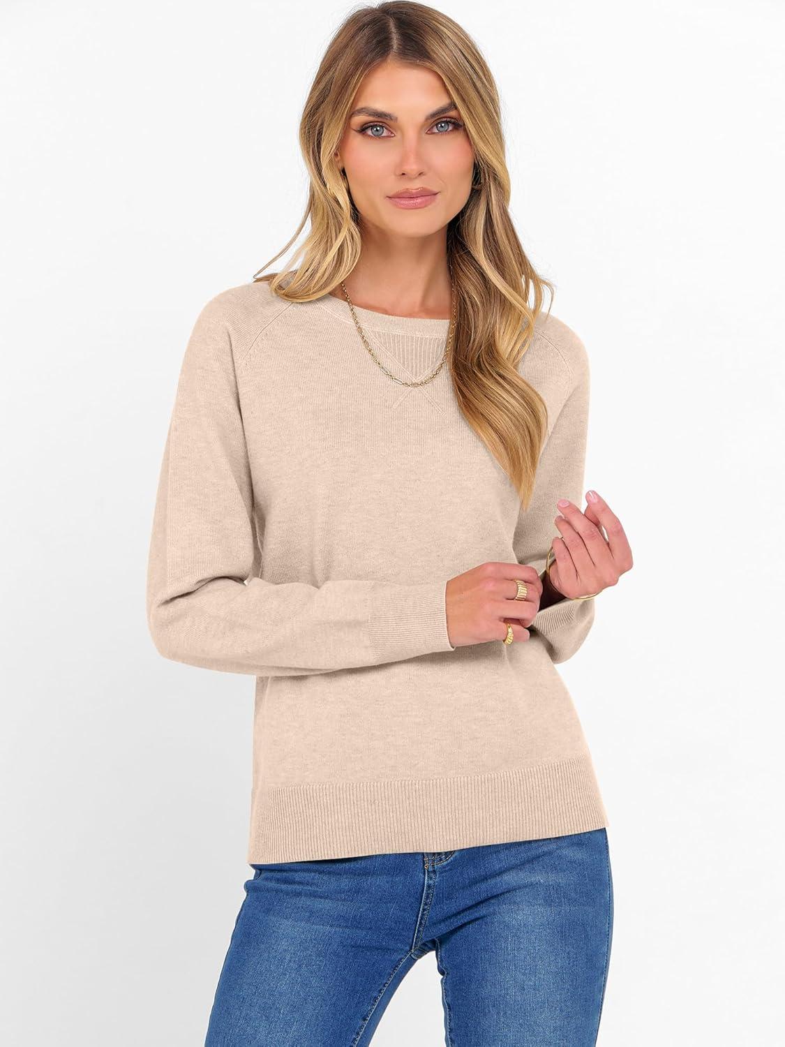 imageANRABESS Sweater for Women Long Sleeve Crewneck 2025 Fall Winter Soft Loose Fit Basic Knit Pullover Sweaters Top OutfitsAlmond