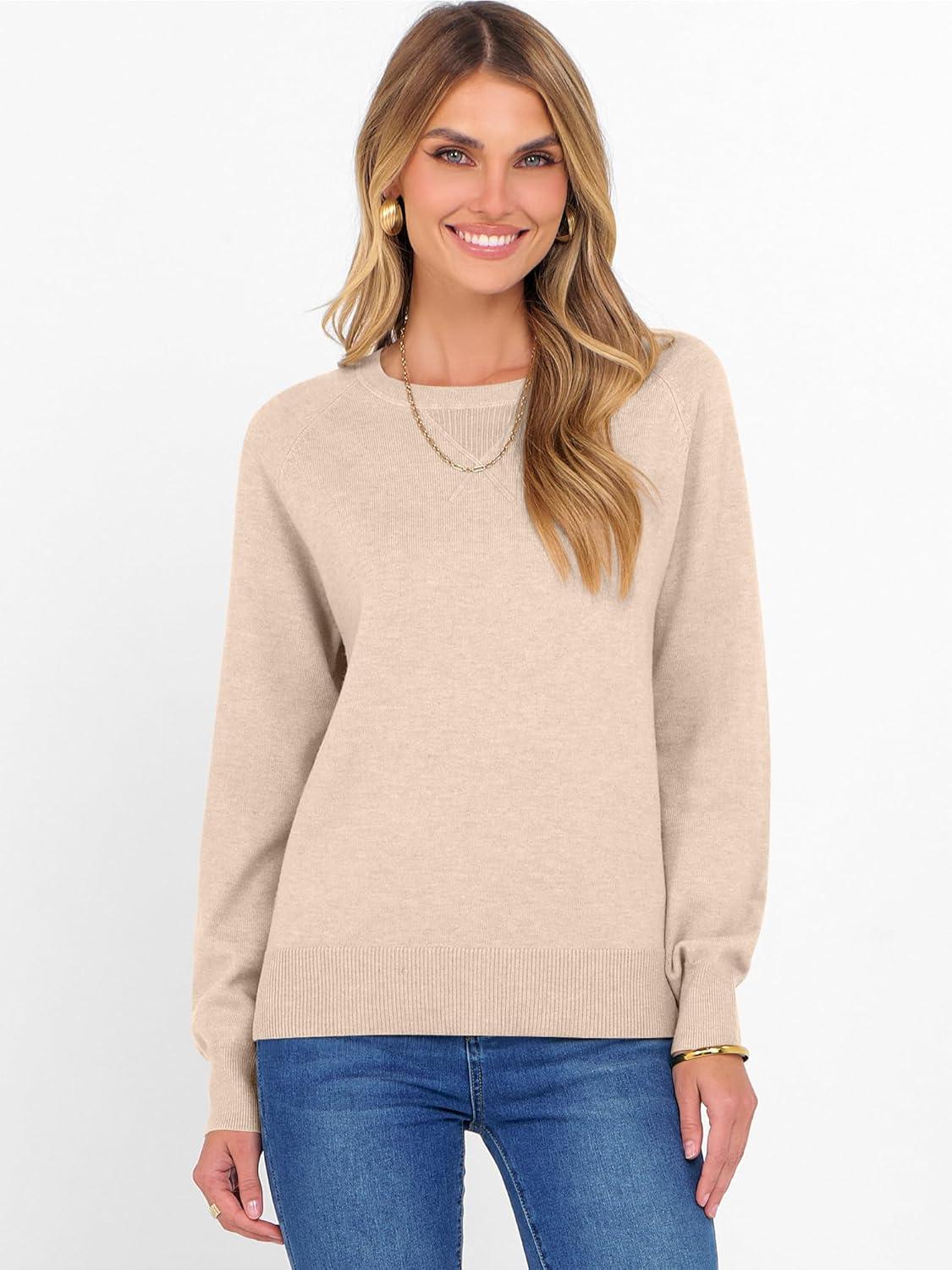 imageANRABESS Sweater for Women Long Sleeve Crewneck 2025 Fall Winter Soft Loose Fit Basic Knit Pullover Sweaters Top OutfitsAlmond