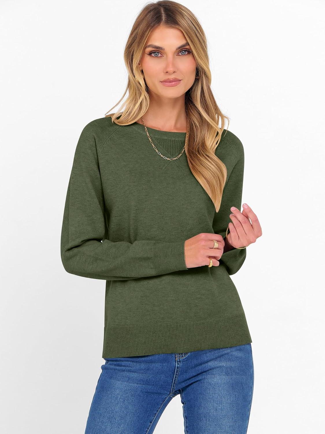 imageANRABESS Sweater for Women Long Sleeve Crewneck 2025 Fall Winter Soft Loose Fit Basic Knit Pullover Sweaters Top OutfitsArmy Green