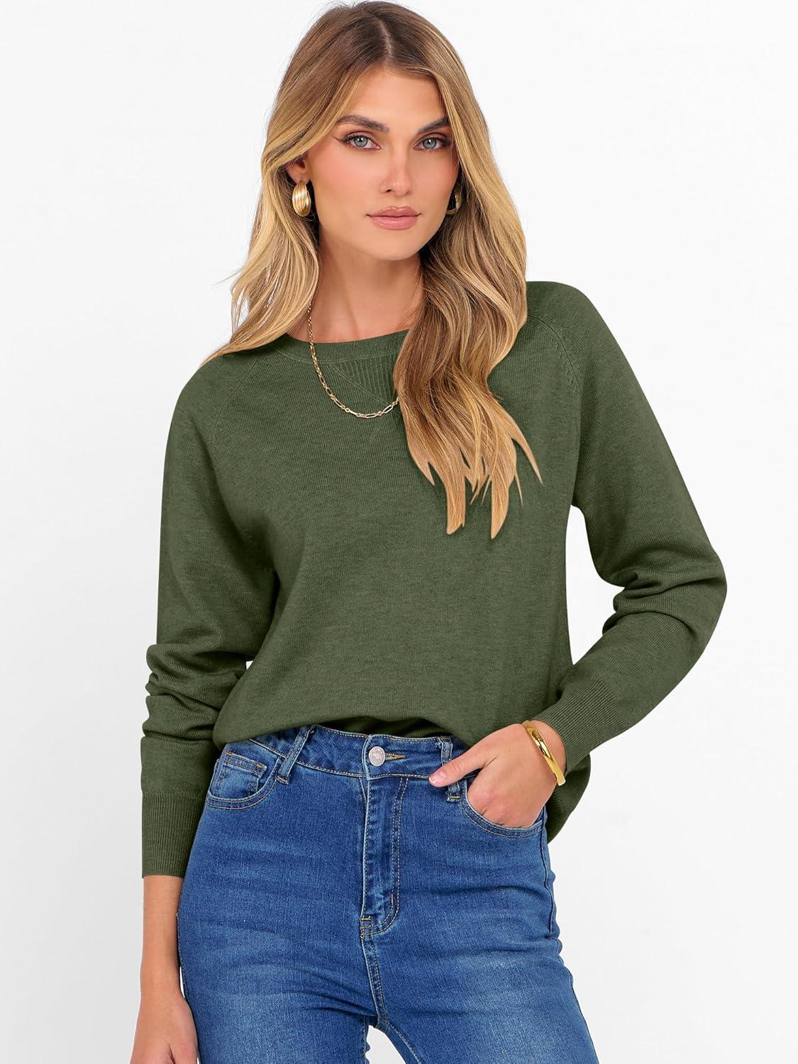 imageANRABESS Sweater for Women Long Sleeve Crewneck 2025 Fall Winter Soft Loose Fit Basic Knit Pullover Sweaters Top OutfitsArmy Green