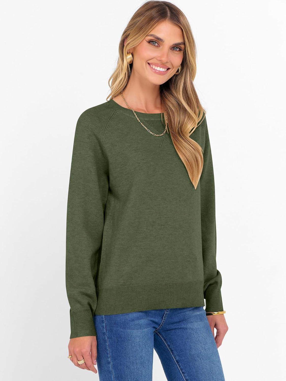 imageANRABESS Sweater for Women Long Sleeve Crewneck 2025 Fall Winter Soft Loose Fit Basic Knit Pullover Sweaters Top OutfitsArmy Green