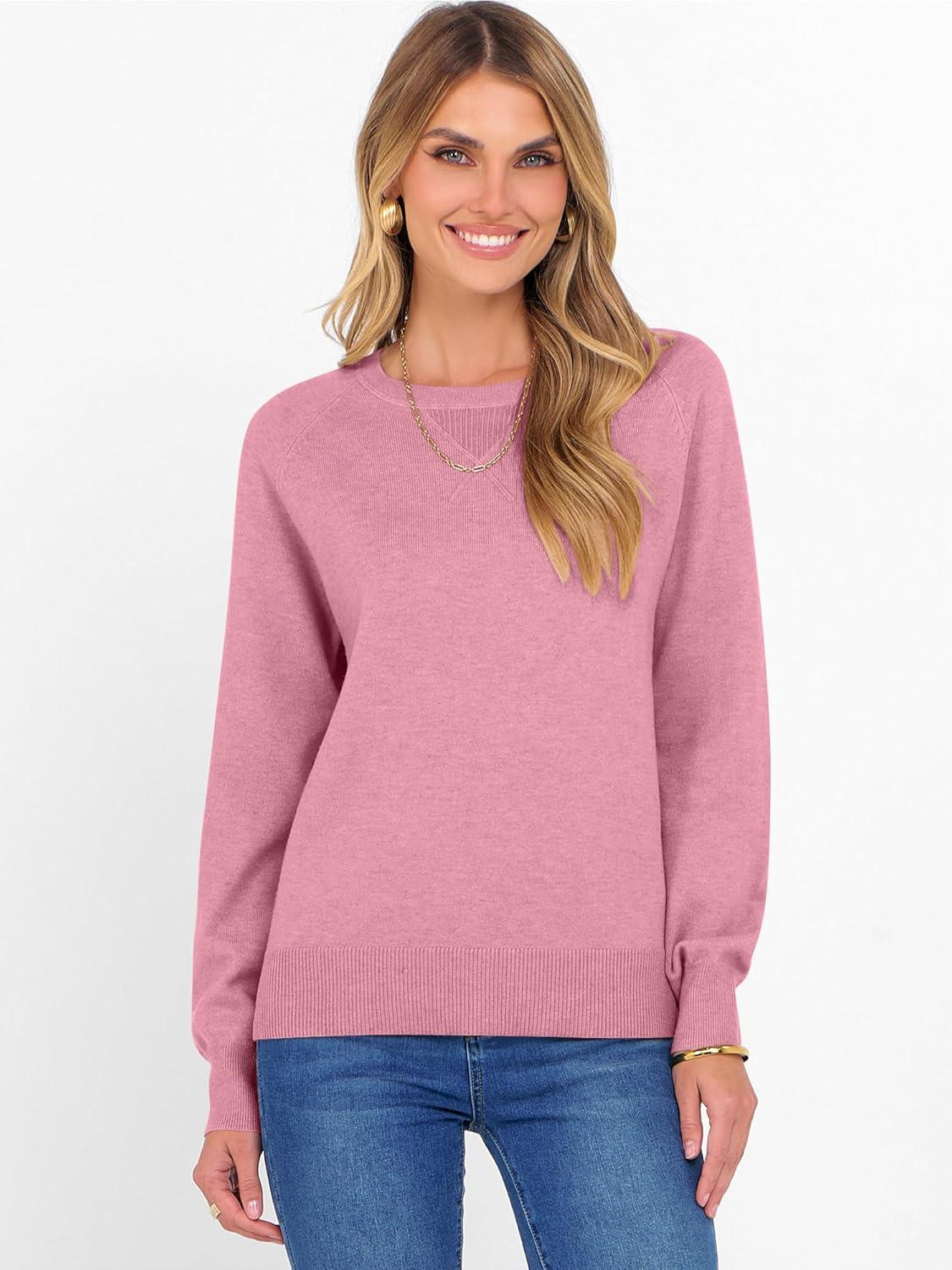 imageANRABESS Sweater for Women Long Sleeve Crewneck 2025 Fall Winter Soft Loose Fit Basic Knit Pullover Sweaters Top OutfitsCoral Pink
