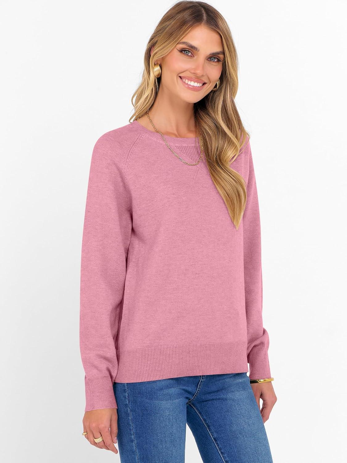 imageANRABESS Sweater for Women Long Sleeve Crewneck 2025 Fall Winter Soft Loose Fit Basic Knit Pullover Sweaters Top OutfitsCoral Pink