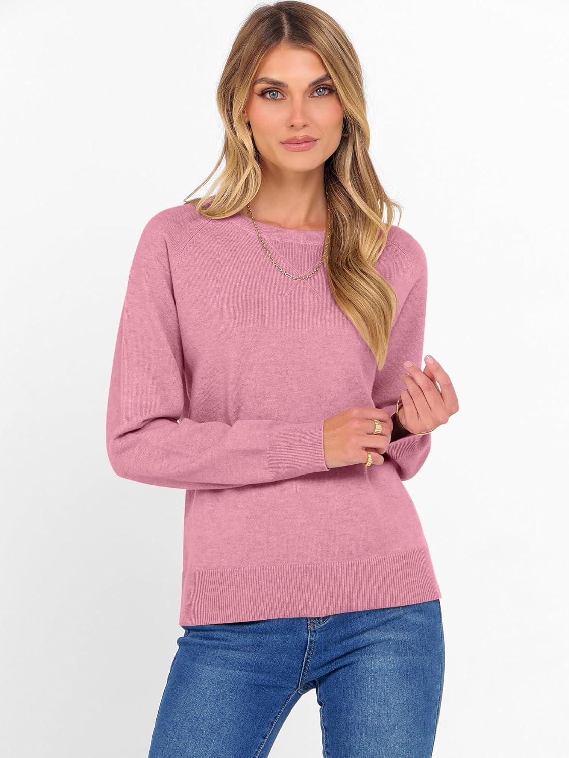 imageANRABESS Sweater for Women Long Sleeve Crewneck 2025 Fall Winter Soft Loose Fit Basic Knit Pullover Sweaters Top OutfitsCoral Pink