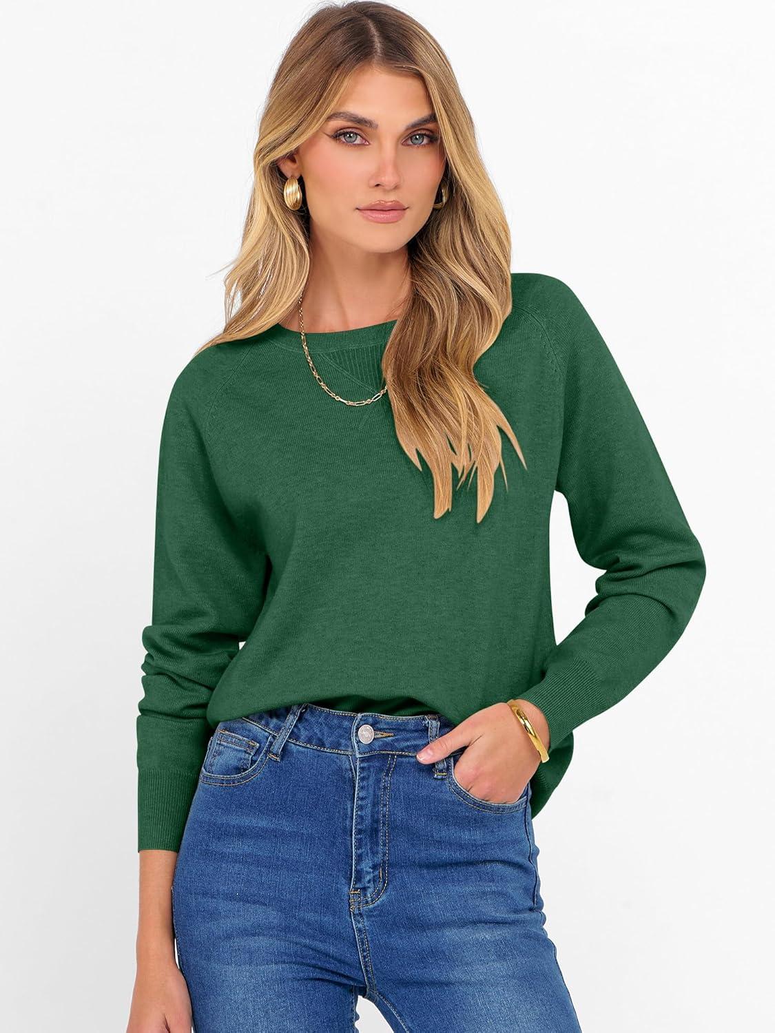 imageANRABESS Sweater for Women Long Sleeve Crewneck 2025 Fall Winter Soft Loose Fit Basic Knit Pullover Sweaters Top OutfitsForest Green
