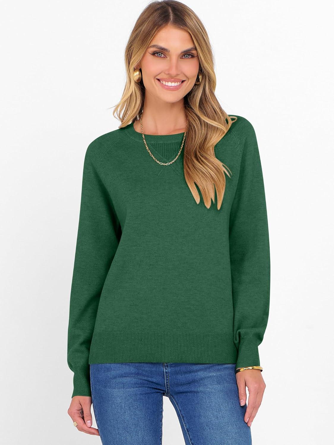 imageANRABESS Sweater for Women Long Sleeve Crewneck 2025 Fall Winter Soft Loose Fit Basic Knit Pullover Sweaters Top OutfitsForest Green