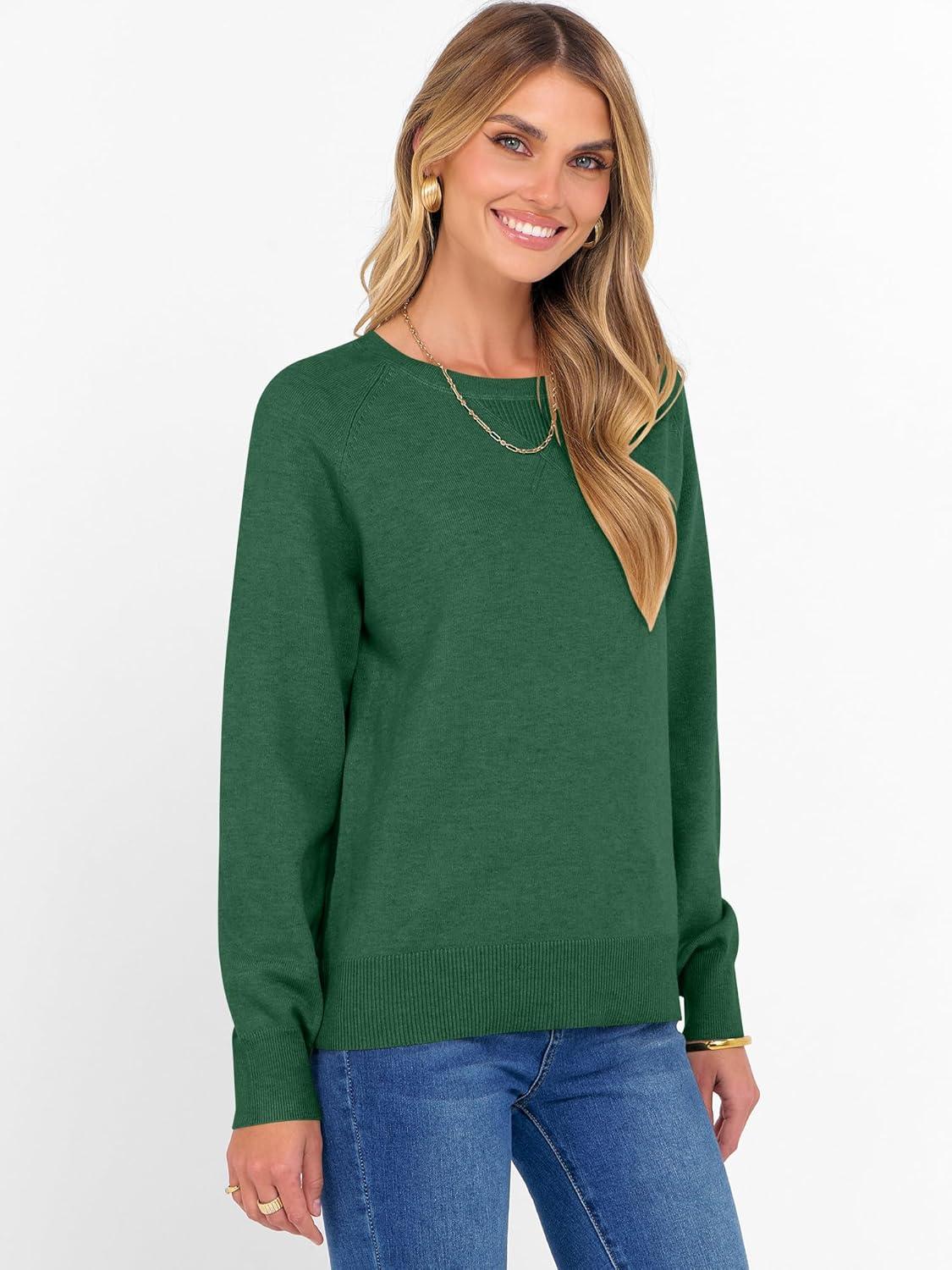 imageANRABESS Sweater for Women Long Sleeve Crewneck 2025 Fall Winter Soft Loose Fit Basic Knit Pullover Sweaters Top OutfitsForest Green