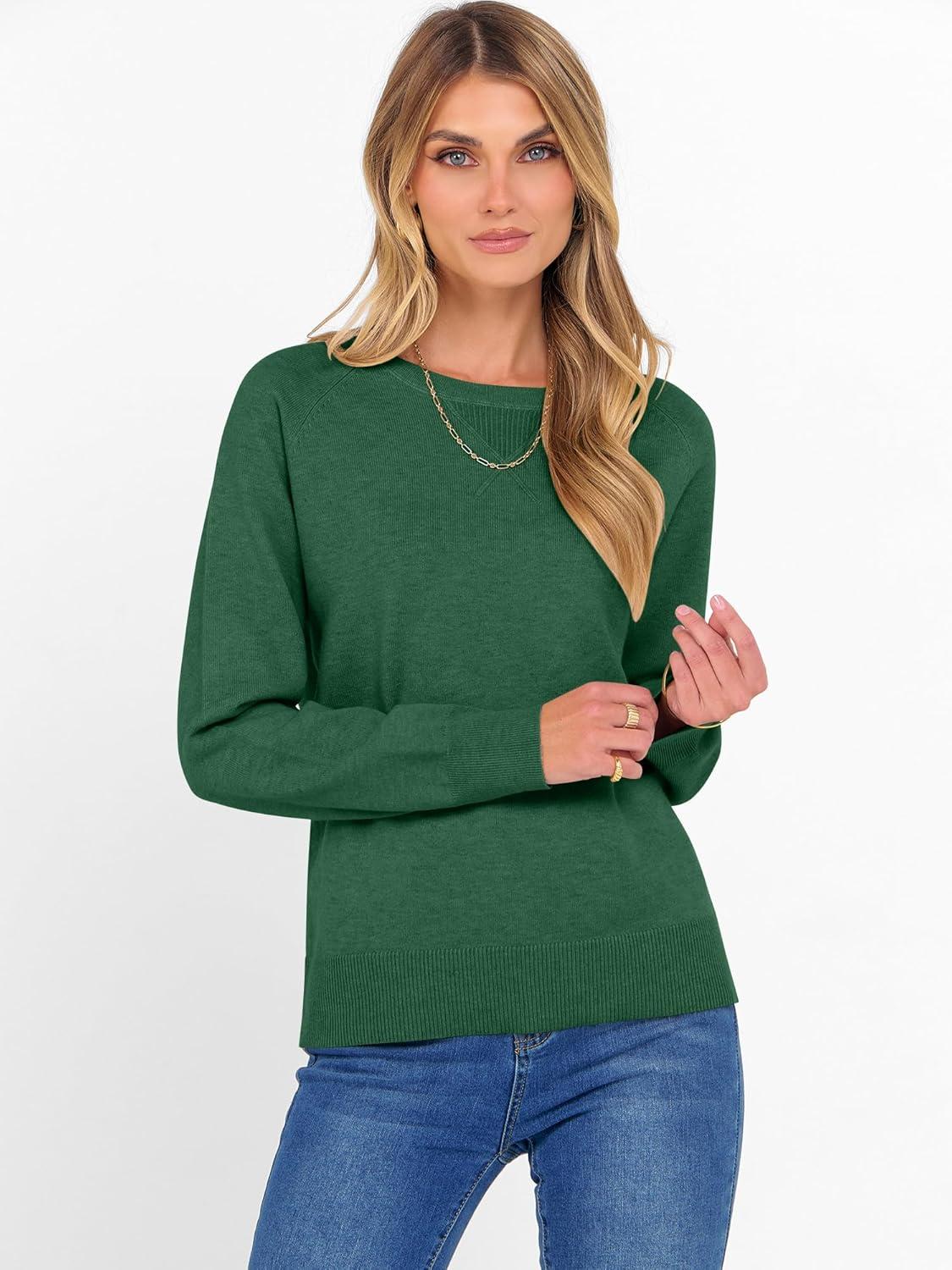 imageANRABESS Sweater for Women Long Sleeve Crewneck 2025 Fall Winter Soft Loose Fit Basic Knit Pullover Sweaters Top OutfitsForest Green