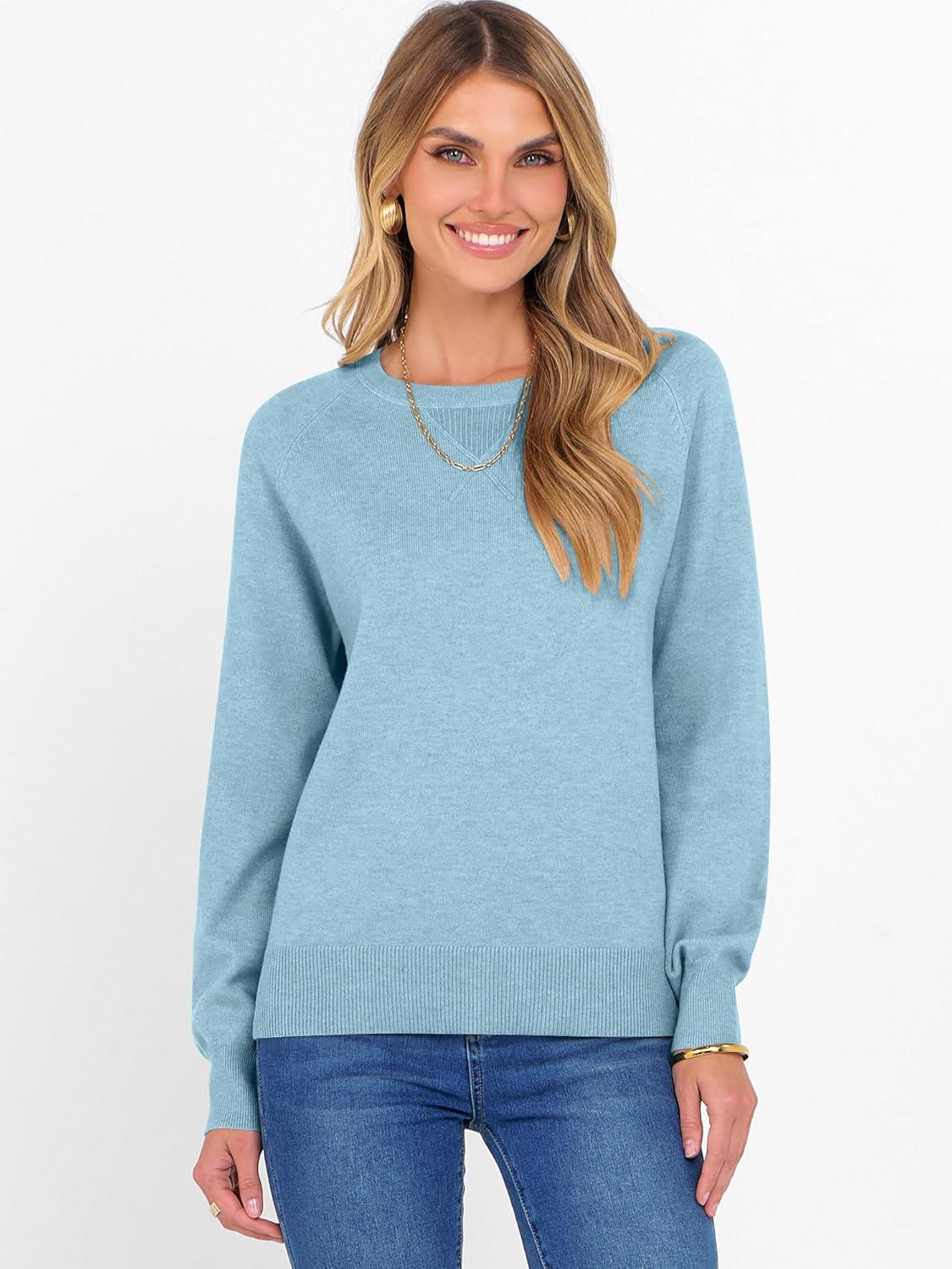 imageANRABESS Sweater for Women Long Sleeve Crewneck 2025 Fall Winter Soft Loose Fit Basic Knit Pullover Sweaters Top OutfitsLight Blue