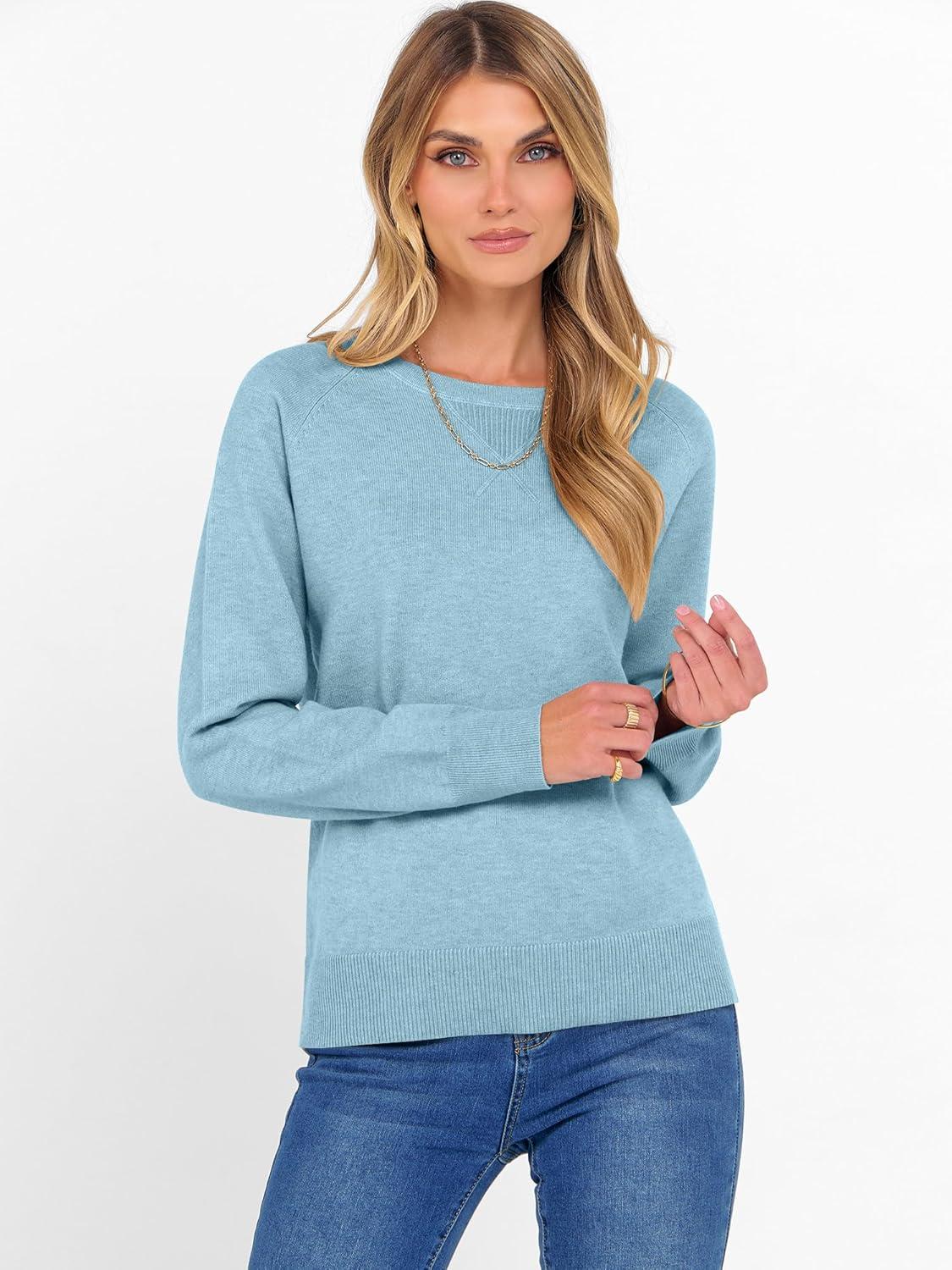 imageANRABESS Sweater for Women Long Sleeve Crewneck 2025 Fall Winter Soft Loose Fit Basic Knit Pullover Sweaters Top OutfitsLight Blue