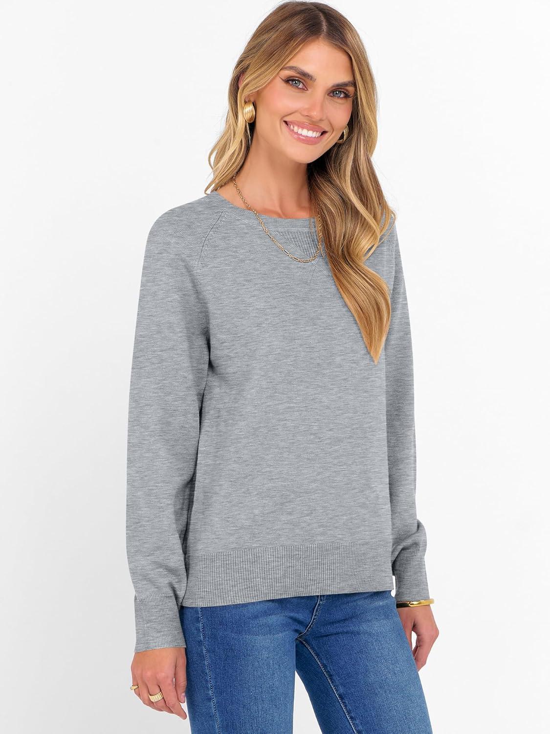 imageANRABESS Sweater for Women Long Sleeve Crewneck 2025 Fall Winter Soft Loose Fit Basic Knit Pullover Sweaters Top OutfitsLight Gray