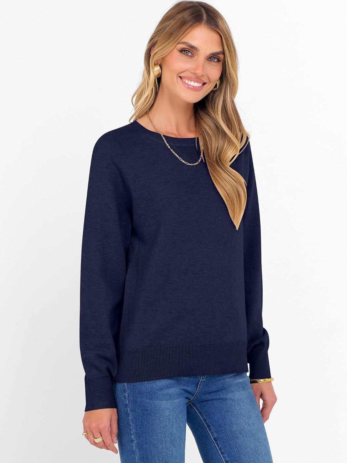 imageANRABESS Sweater for Women Long Sleeve Crewneck 2025 Fall Winter Soft Loose Fit Basic Knit Pullover Sweaters Top OutfitsNavy Blue