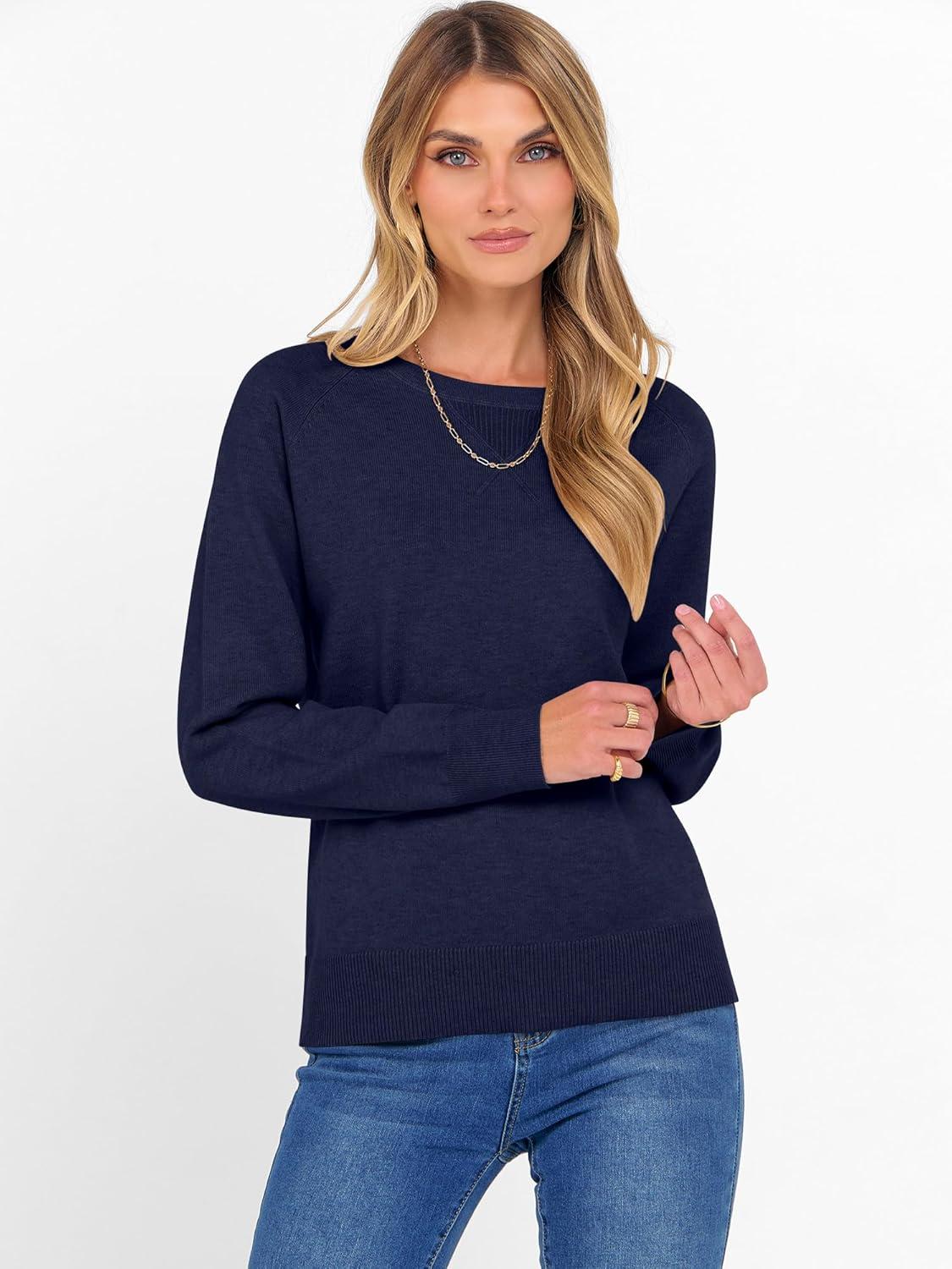 imageANRABESS Sweater for Women Long Sleeve Crewneck 2025 Fall Winter Soft Loose Fit Basic Knit Pullover Sweaters Top OutfitsNavy Blue