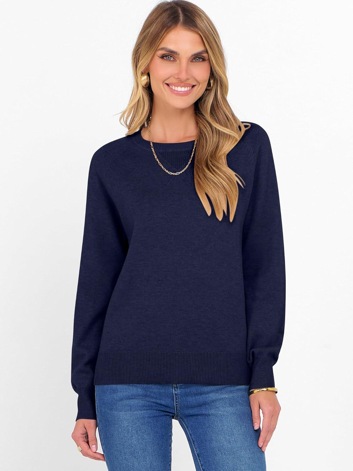 imageANRABESS Sweater for Women Long Sleeve Crewneck 2025 Fall Winter Soft Loose Fit Basic Knit Pullover Sweaters Top OutfitsNavy Blue