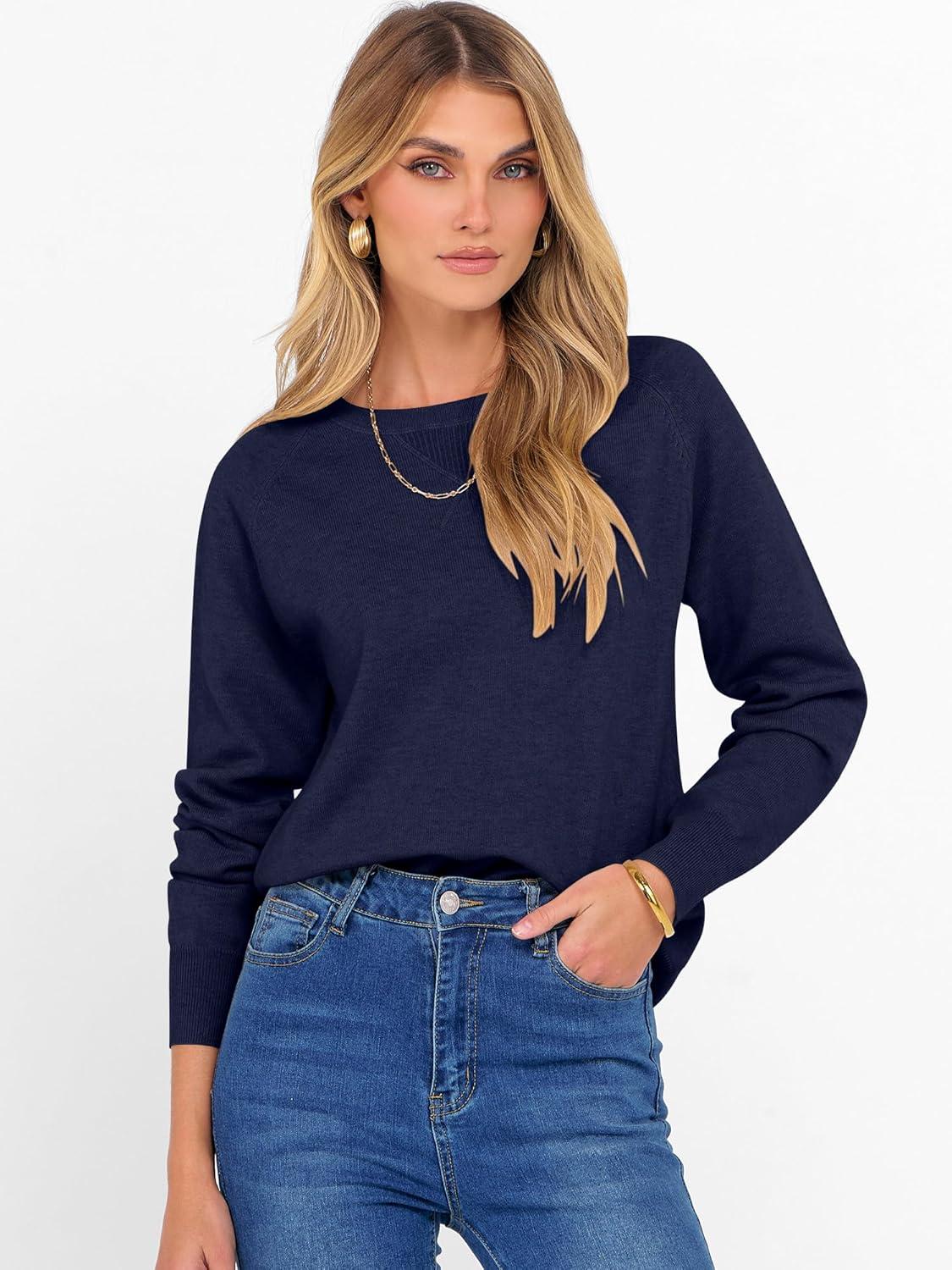 imageANRABESS Sweater for Women Long Sleeve Crewneck 2025 Fall Winter Soft Loose Fit Basic Knit Pullover Sweaters Top OutfitsNavy Blue