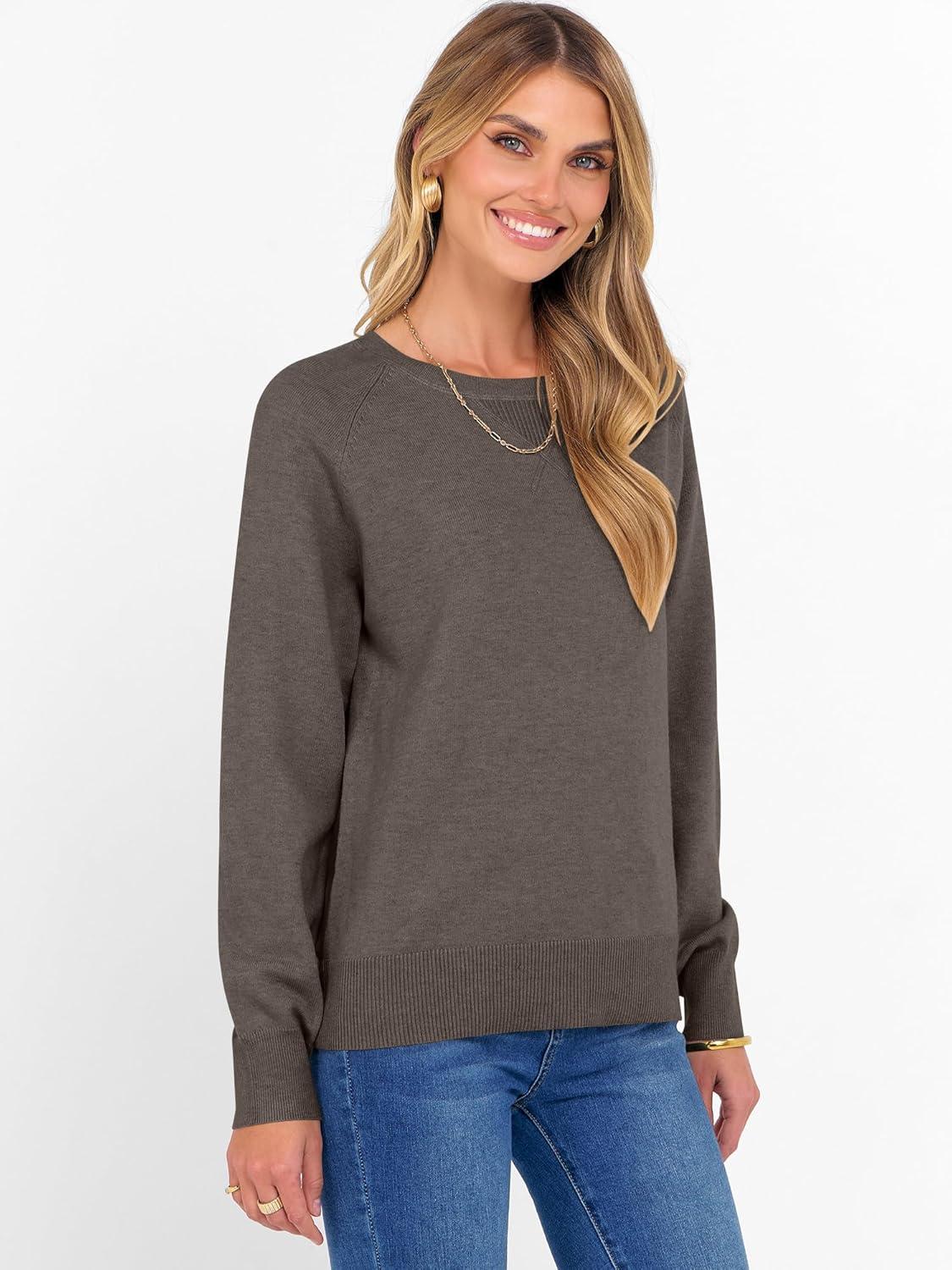imageANRABESS Sweater for Women Long Sleeve Crewneck 2025 Fall Winter Soft Loose Fit Basic Knit Pullover Sweaters Top OutfitsNutmeg