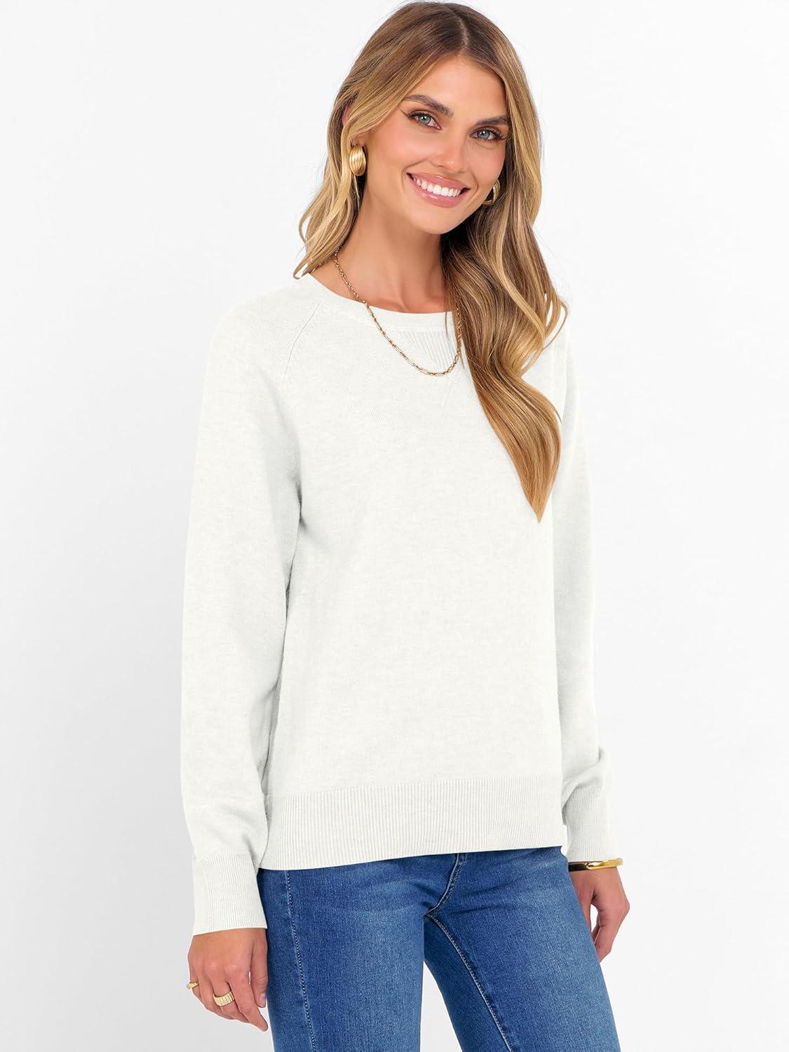 imageANRABESS Sweater for Women Long Sleeve Crewneck 2025 Fall Winter Soft Loose Fit Basic Knit Pullover Sweaters Top OutfitsWhite