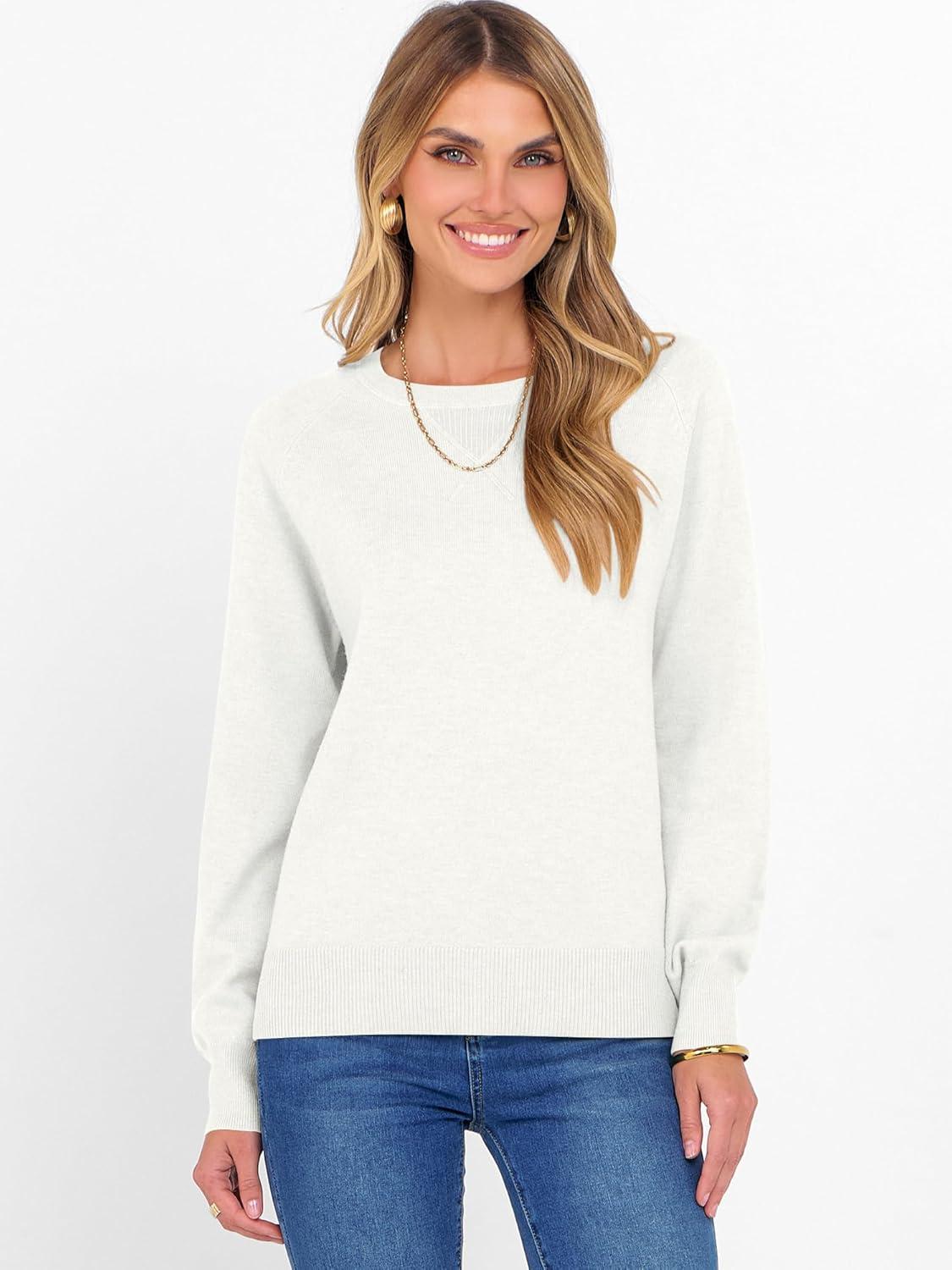 imageANRABESS Sweater for Women Long Sleeve Crewneck 2025 Fall Winter Soft Loose Fit Basic Knit Pullover Sweaters Top OutfitsWhite