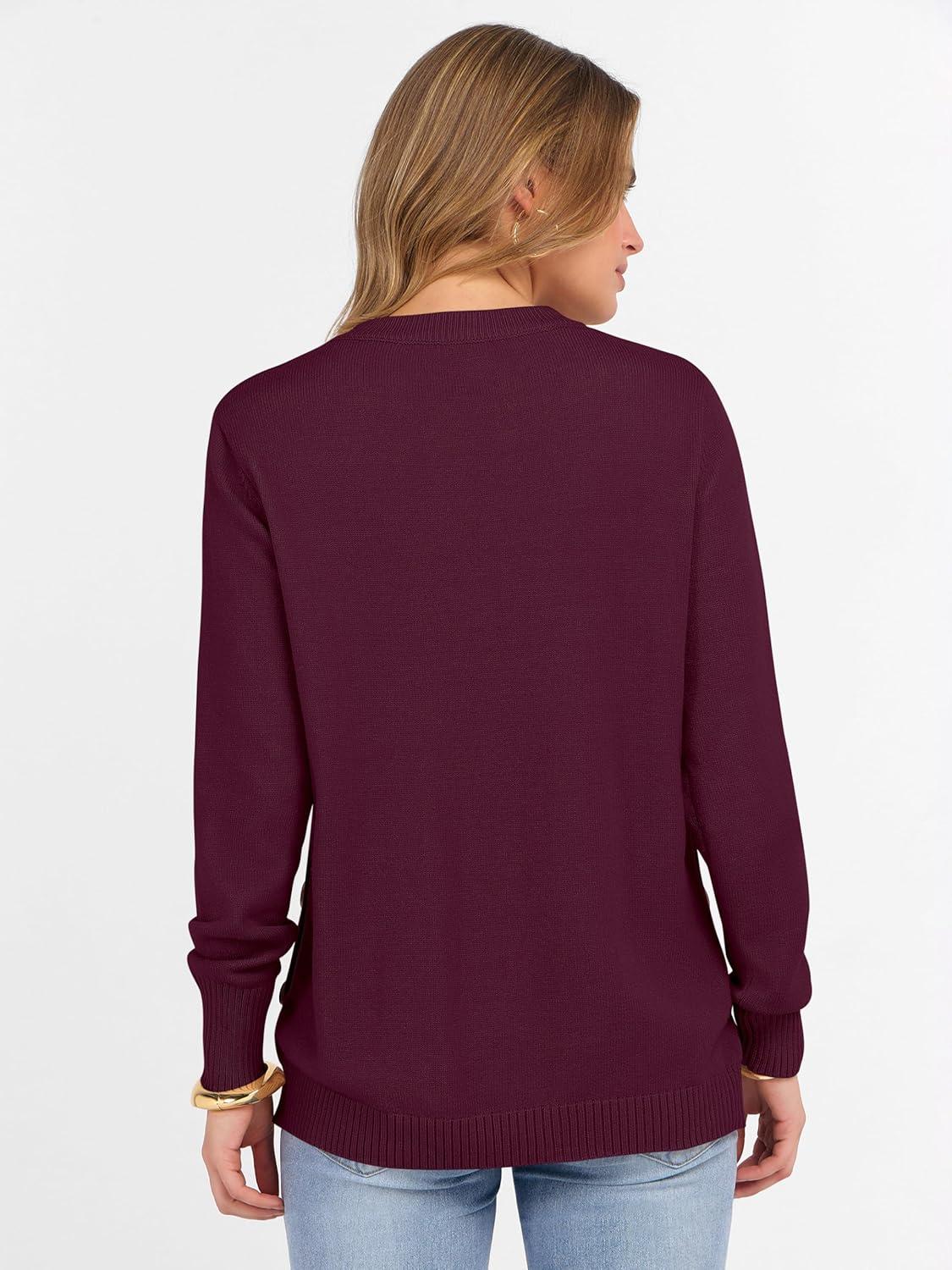 imageANRABESS Sweaters for Women 2025 Fall Long Sleeve Crewneck Knit Casual Loose Side Button Basic Pullover Tops Trendy OutfitsWine Red