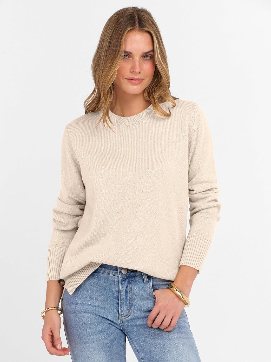 imageANRABESS Sweaters for Women 2025 Fall Long Sleeve Crewneck Knit Casual Loose Side Button Basic Pullover Tops Trendy OutfitsYellow Apricot