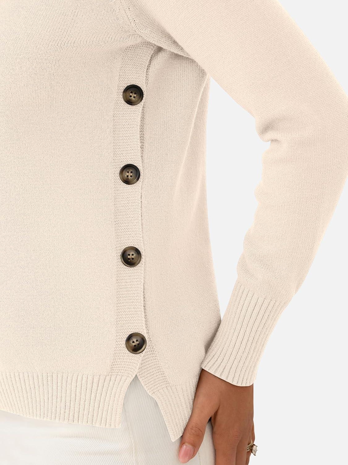 imageANRABESS Sweaters for Women 2025 Fall Long Sleeve Crewneck Knit Casual Loose Side Button Basic Pullover Tops Trendy OutfitsYellow Apricot