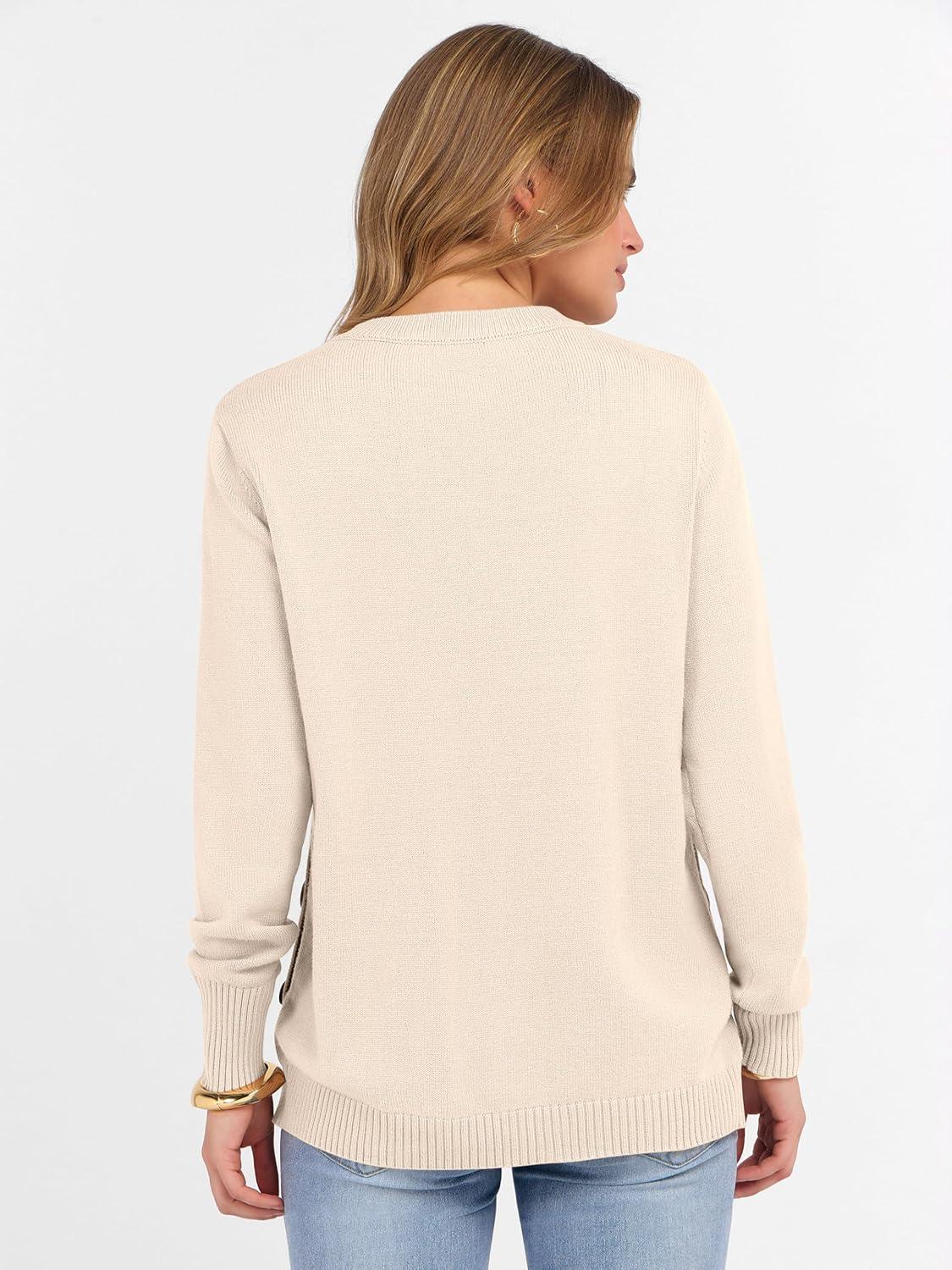 imageANRABESS Sweaters for Women 2025 Fall Long Sleeve Crewneck Knit Casual Loose Side Button Basic Pullover Tops Trendy OutfitsYellow Apricot