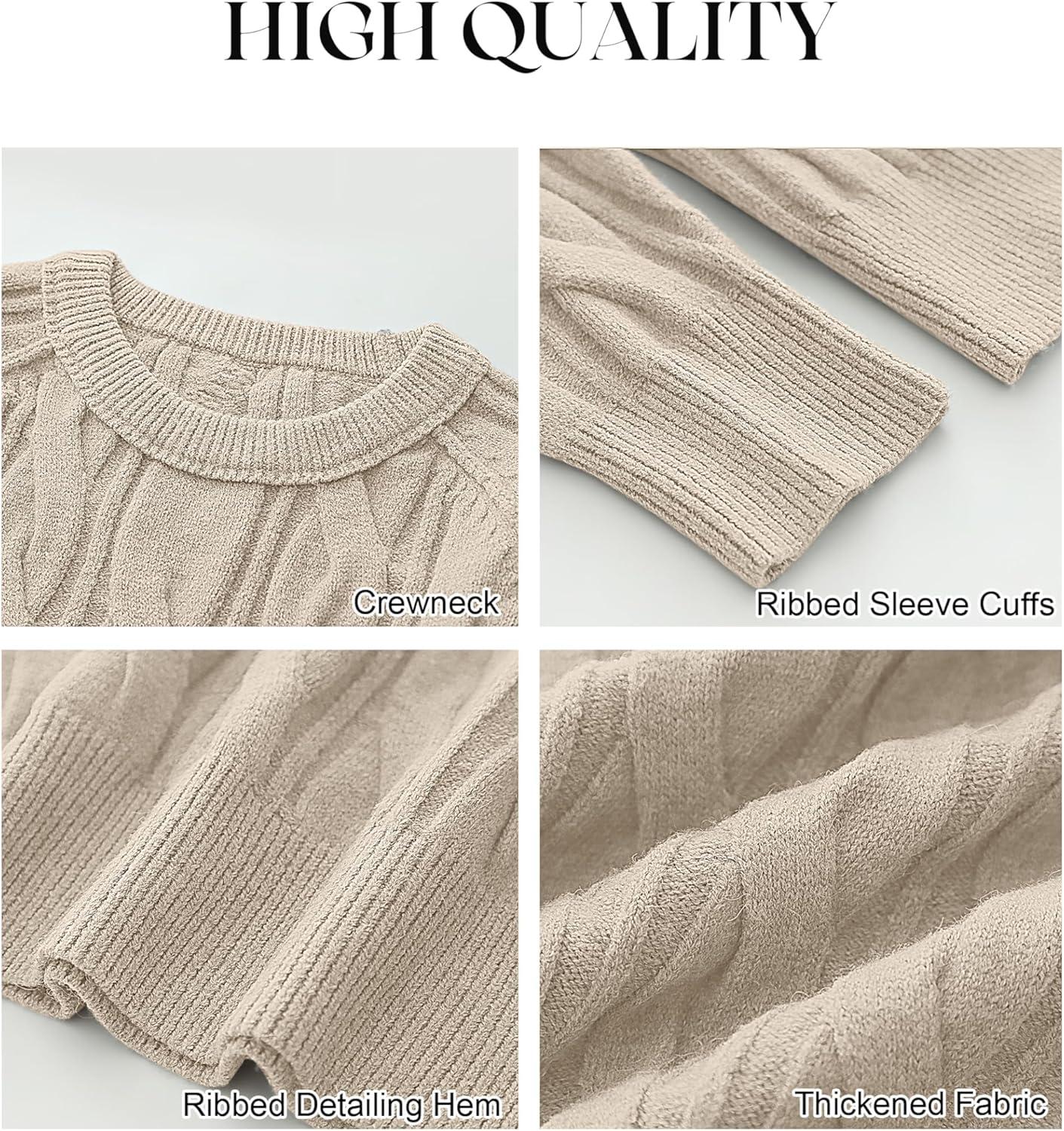 imageANRABESS Sweaters for Women Long Sleeve Crewneck Cable Knit Casual Loose Pullover Tops 2025 Trendy Fall Vintage OutfitsAlmond