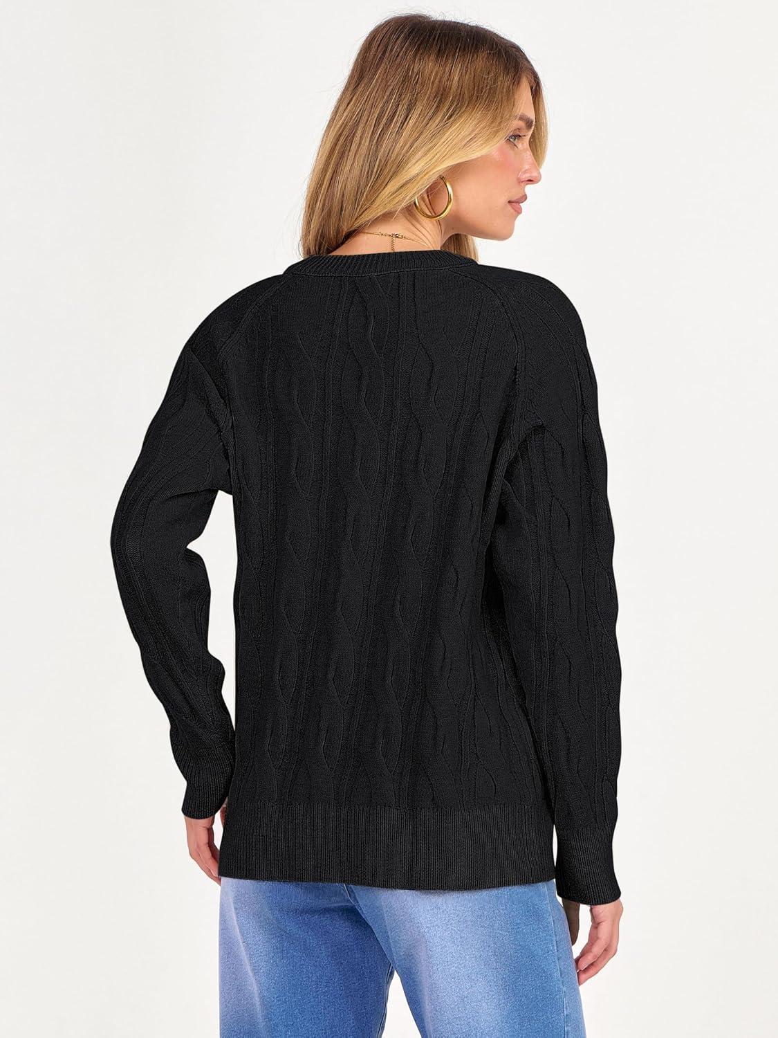 imageANRABESS Sweaters for Women Long Sleeve Crewneck Cable Knit Casual Loose Pullover Tops 2025 Trendy Fall Vintage OutfitsBlack