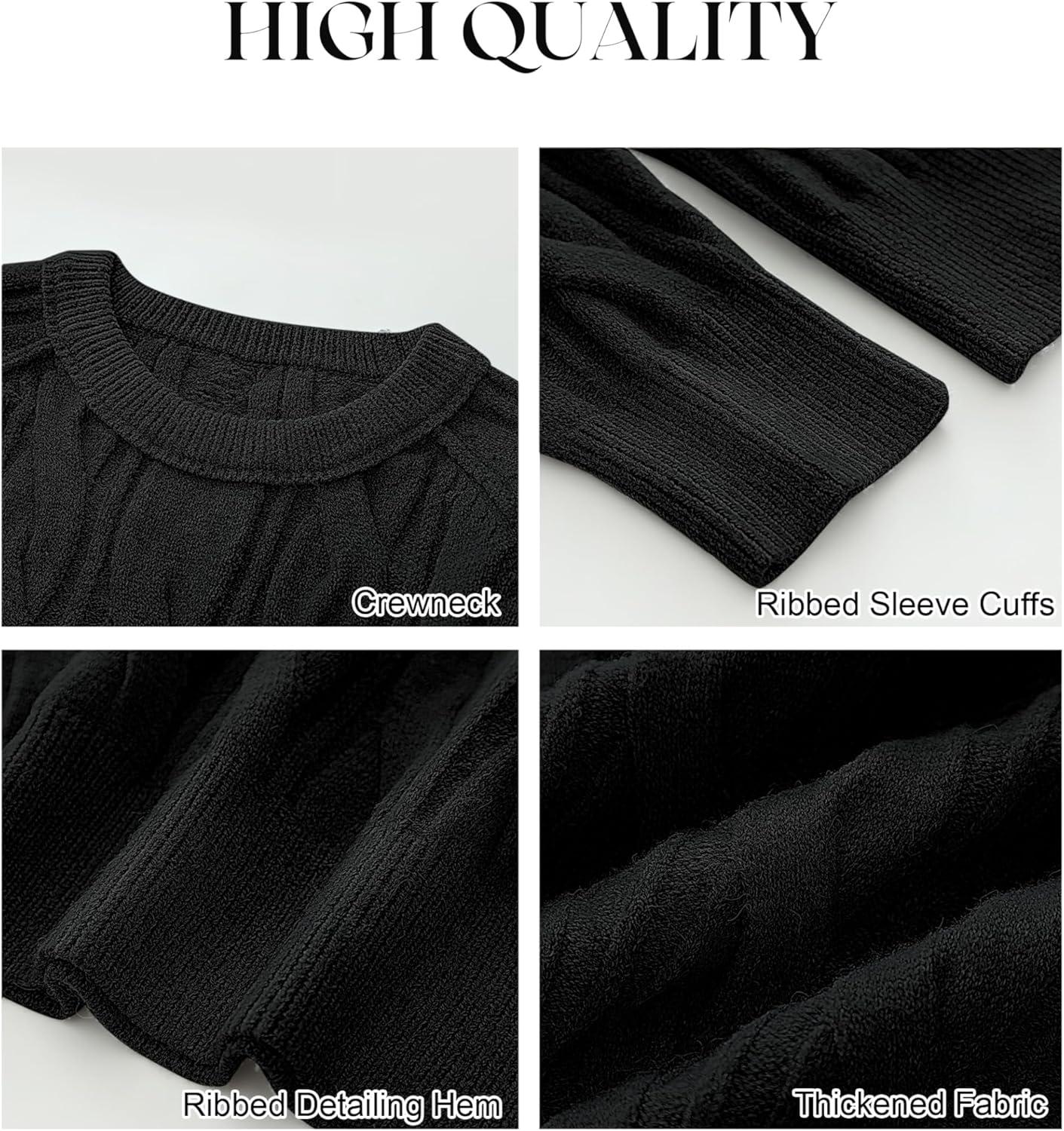 imageANRABESS Sweaters for Women Long Sleeve Crewneck Cable Knit Casual Loose Pullover Tops 2025 Trendy Fall Vintage OutfitsBlack