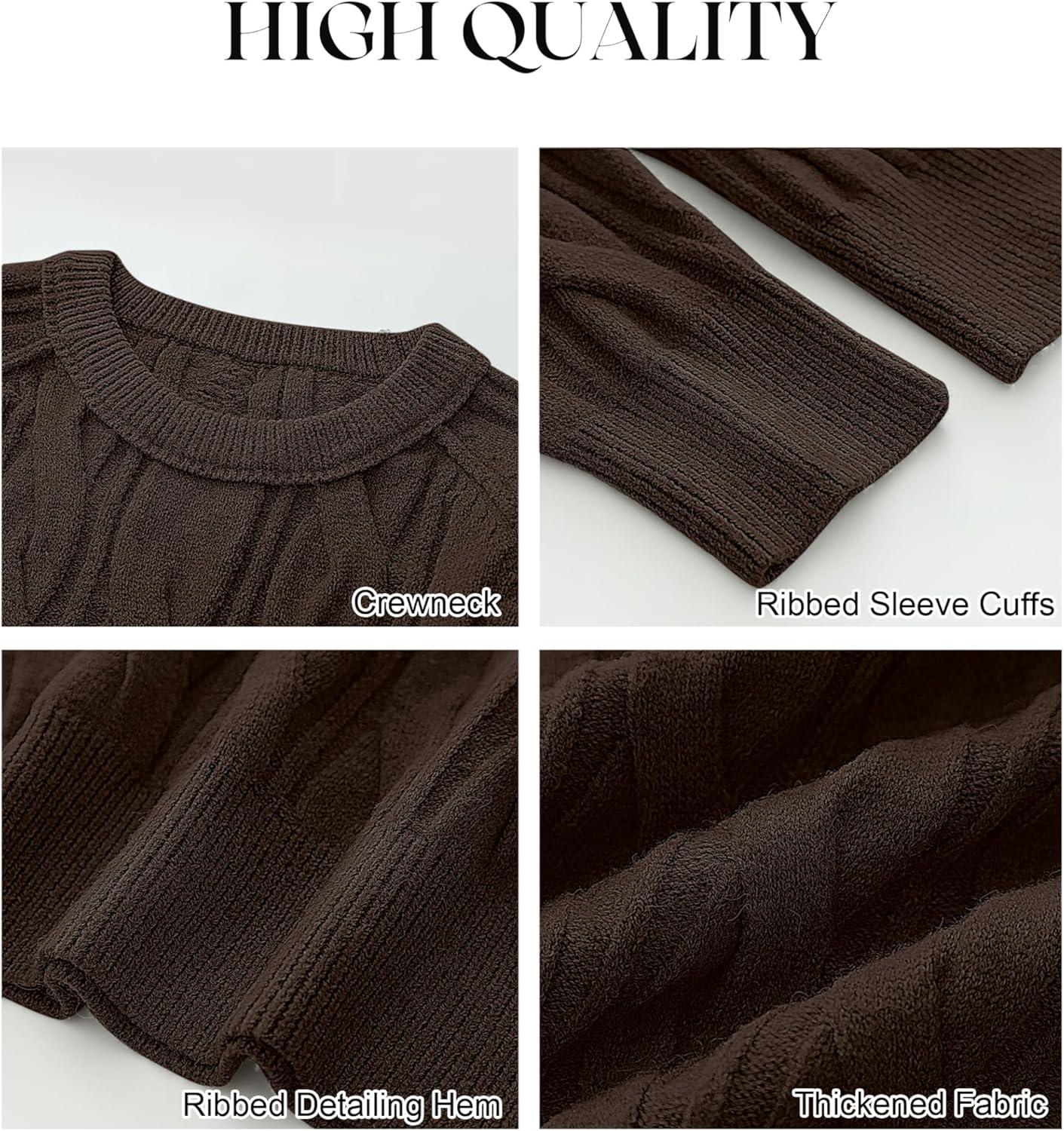 imageANRABESS Sweaters for Women Long Sleeve Crewneck Cable Knit Casual Loose Pullover Tops 2025 Trendy Fall Vintage OutfitsCoffee