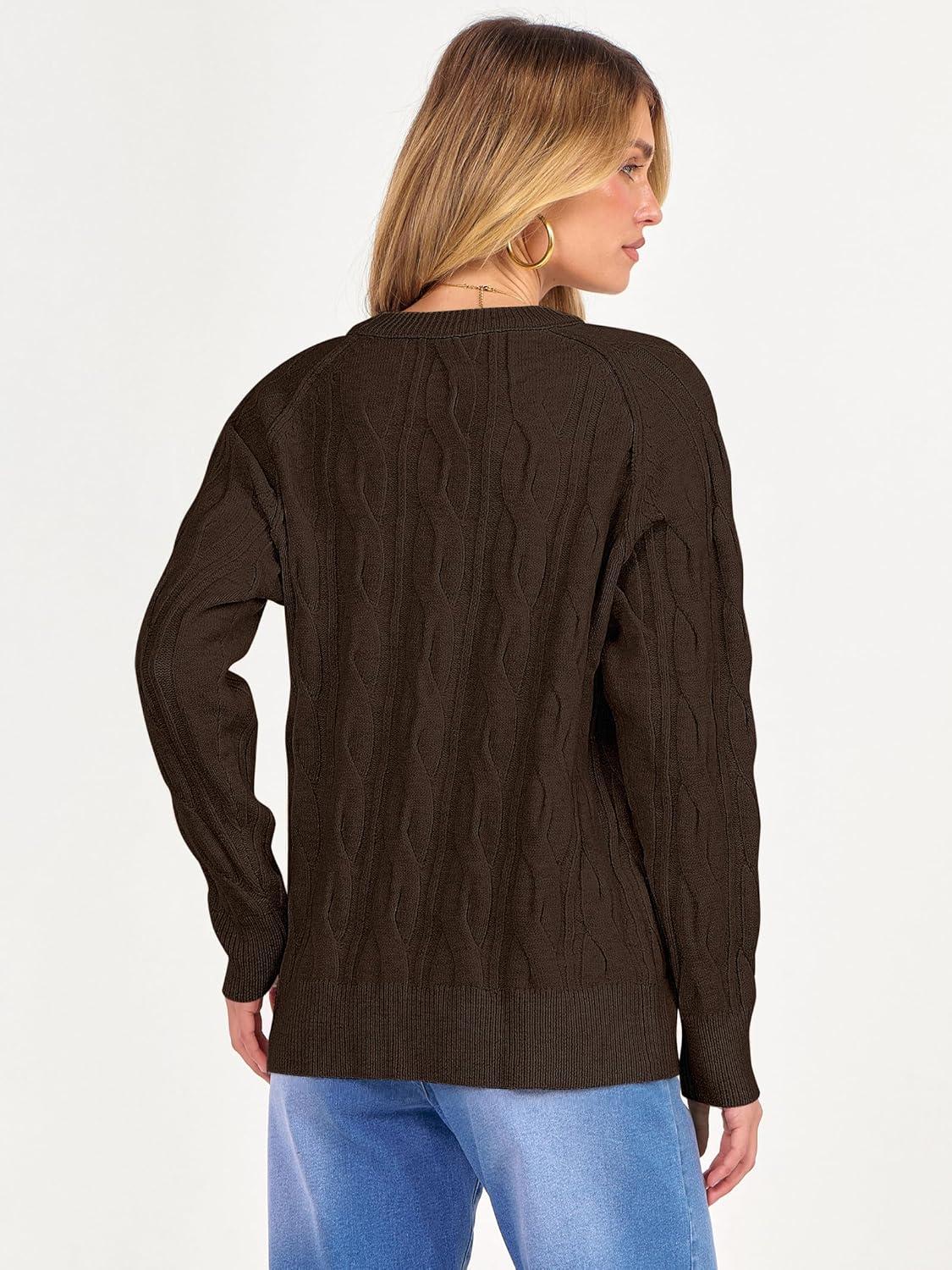 imageANRABESS Sweaters for Women Long Sleeve Crewneck Cable Knit Casual Loose Pullover Tops 2025 Trendy Fall Vintage OutfitsCoffee