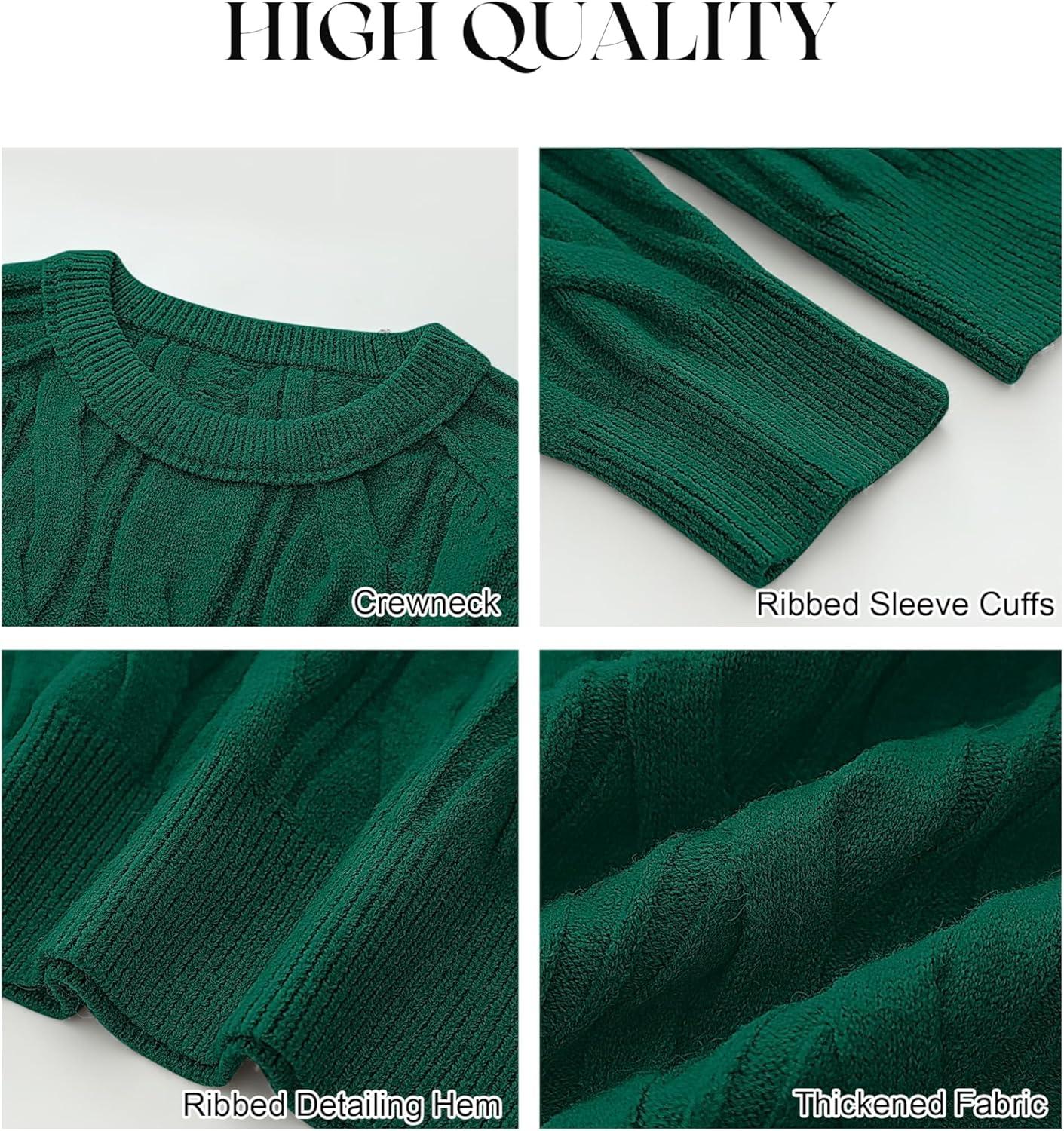 imageANRABESS Sweaters for Women Long Sleeve Crewneck Cable Knit Casual Loose Pullover Tops 2025 Trendy Fall Vintage OutfitsForest Green