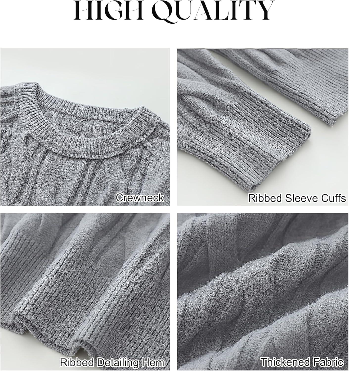 imageANRABESS Sweaters for Women Long Sleeve Crewneck Cable Knit Casual Loose Pullover Tops 2025 Trendy Fall Vintage OutfitsGrey