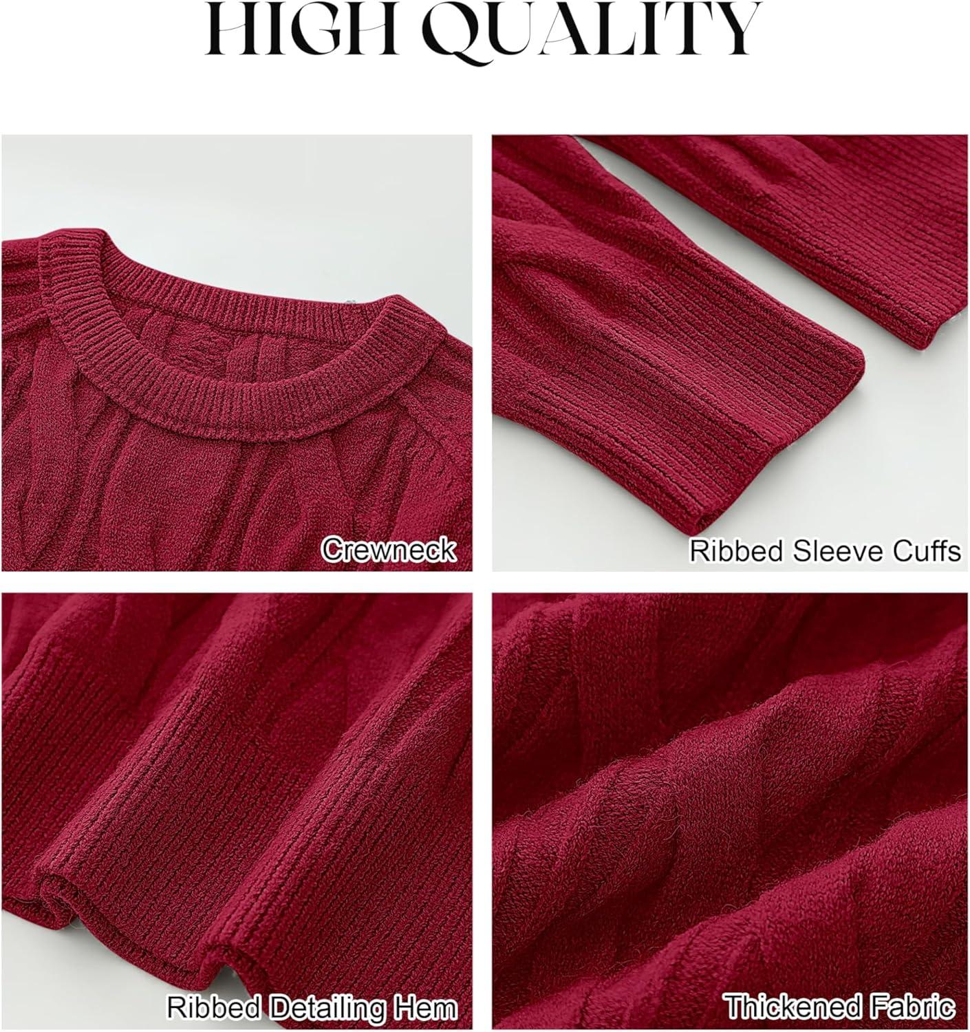 imageANRABESS Sweaters for Women Long Sleeve Crewneck Cable Knit Casual Loose Pullover Tops 2025 Trendy Fall Vintage OutfitsRed