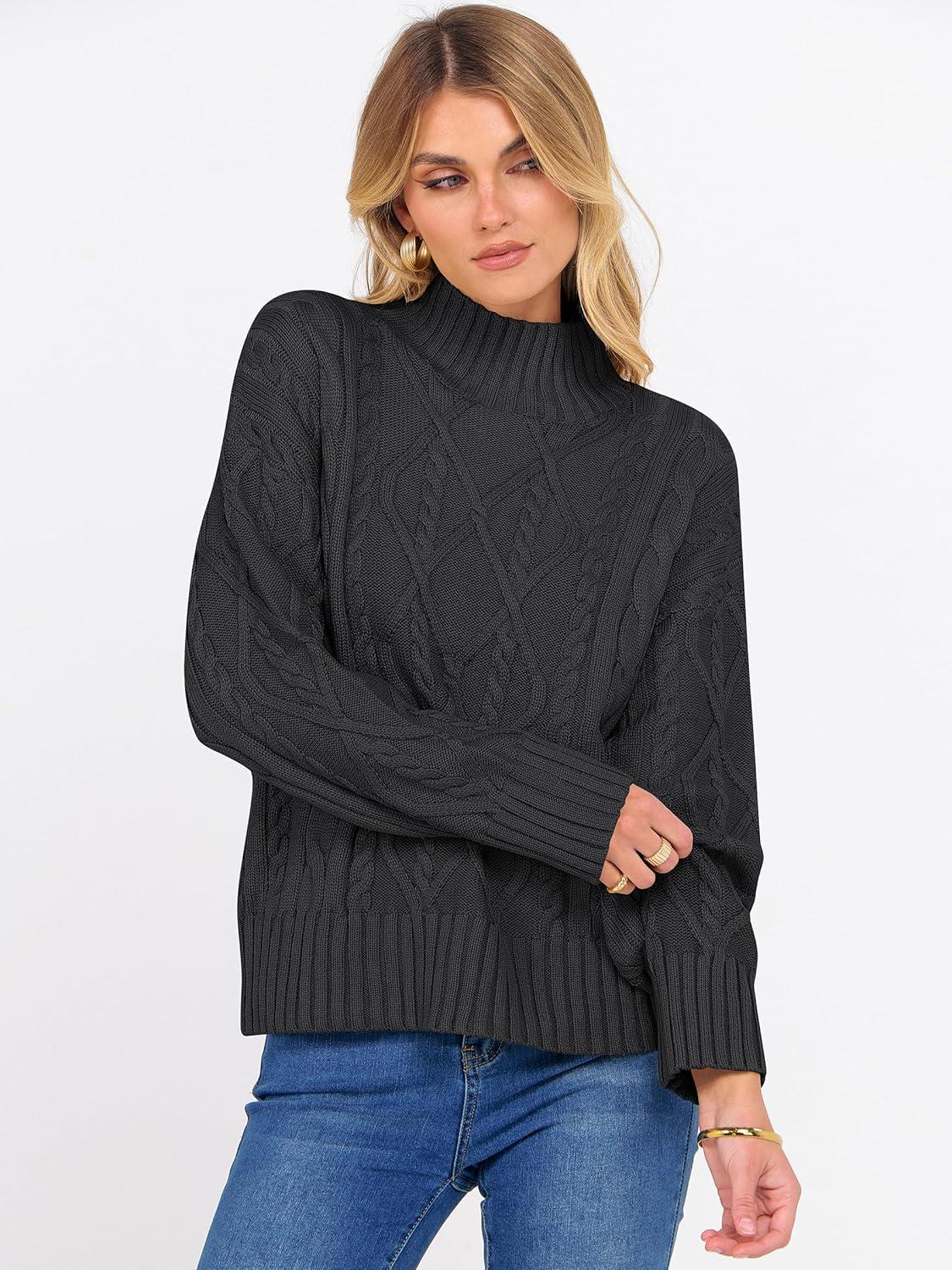 imageANRABESS Sweaters for Women Oversized Long Sleeve Turtleneck Cable Knit Casual Loose Pullover Tops 2025 Fall Trendy OutfitsBlack