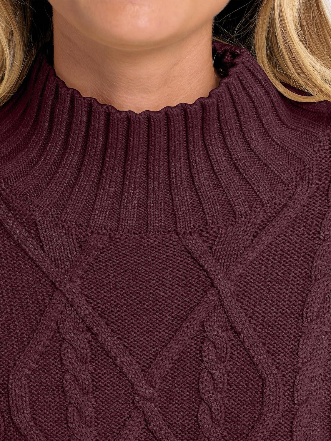 imageANRABESS Sweaters for Women Oversized Long Sleeve Turtleneck Cable Knit Casual Loose Pullover Tops 2025 Fall Trendy OutfitsBurgundy