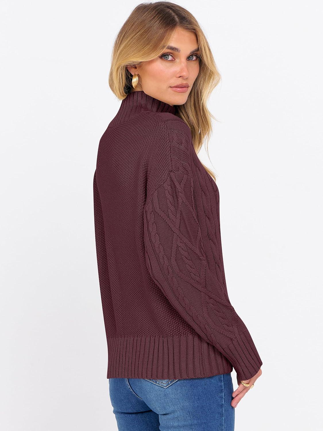 imageANRABESS Sweaters for Women Oversized Long Sleeve Turtleneck Cable Knit Casual Loose Pullover Tops 2025 Fall Trendy OutfitsBurgundy