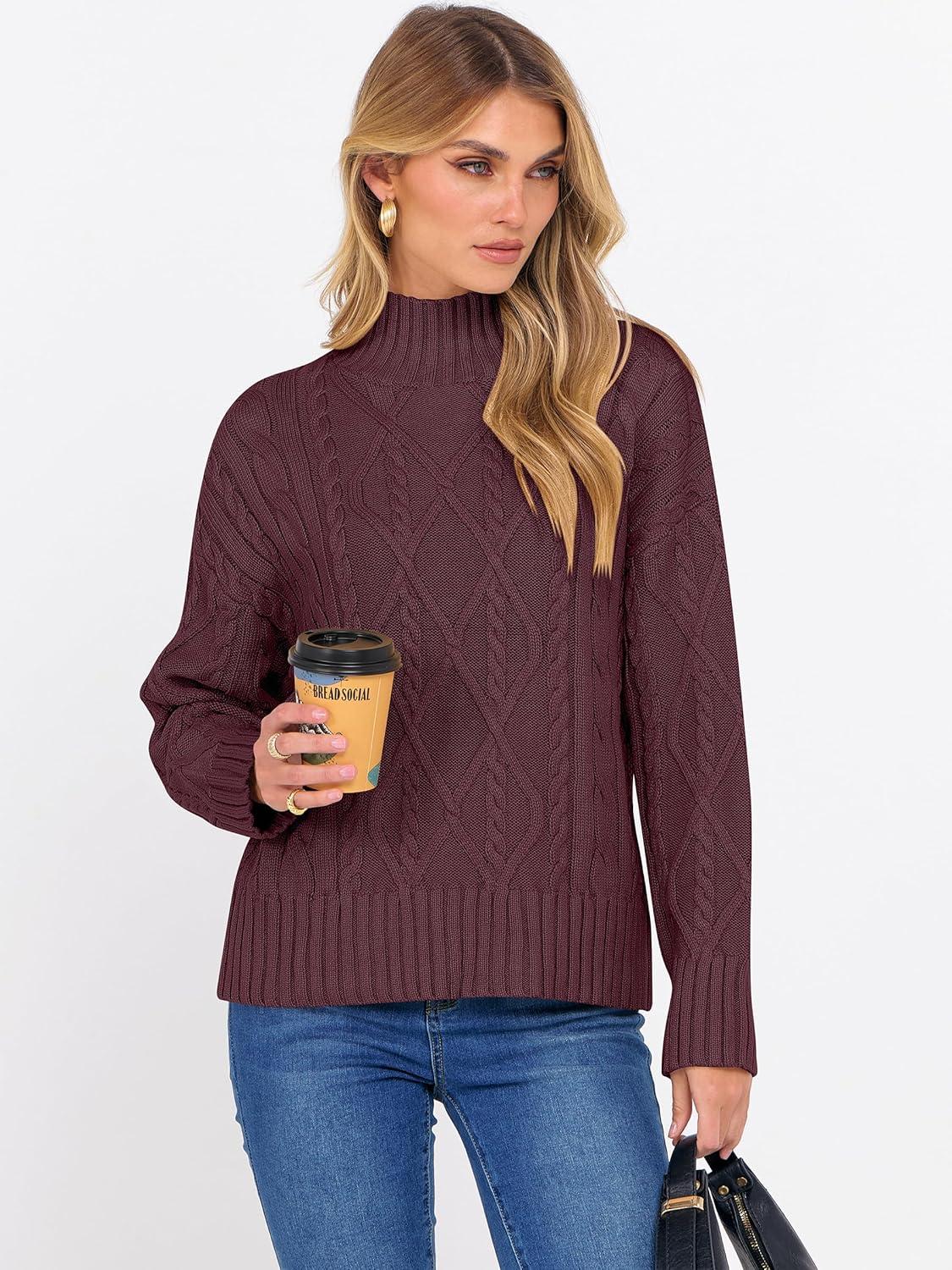 imageANRABESS Sweaters for Women Oversized Long Sleeve Turtleneck Cable Knit Casual Loose Pullover Tops 2025 Fall Trendy OutfitsBurgundy