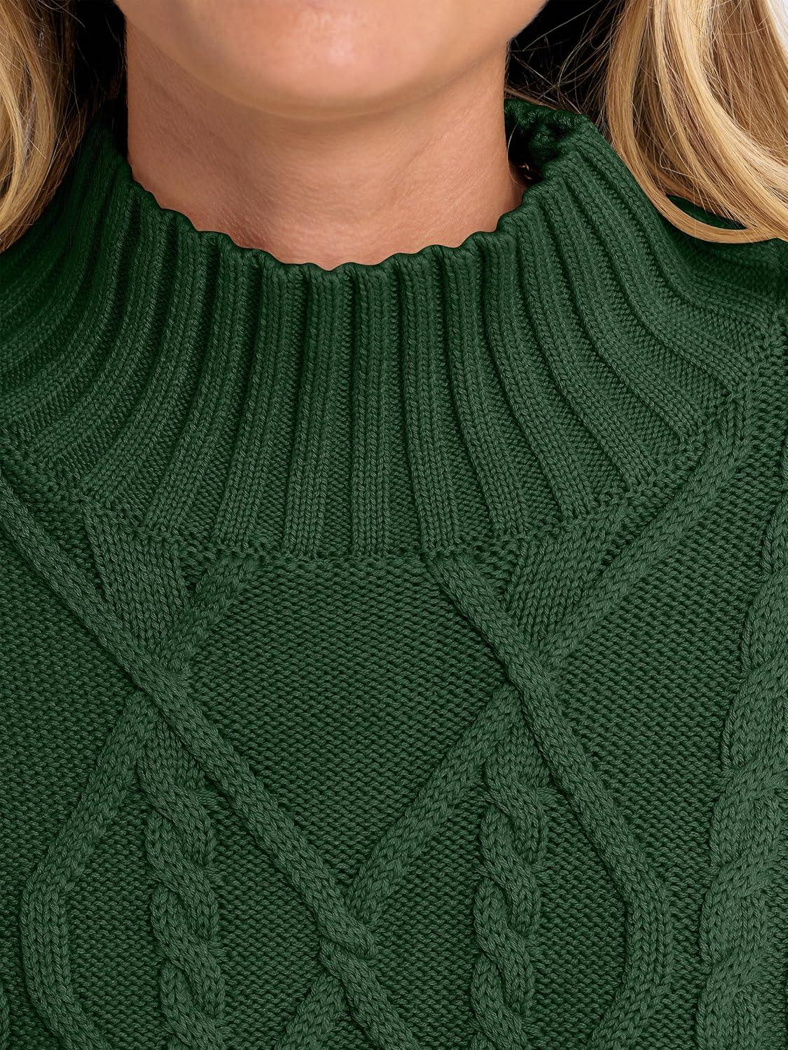 imageANRABESS Sweaters for Women Oversized Long Sleeve Turtleneck Cable Knit Casual Loose Pullover Tops 2025 Fall Trendy OutfitsDeep Green